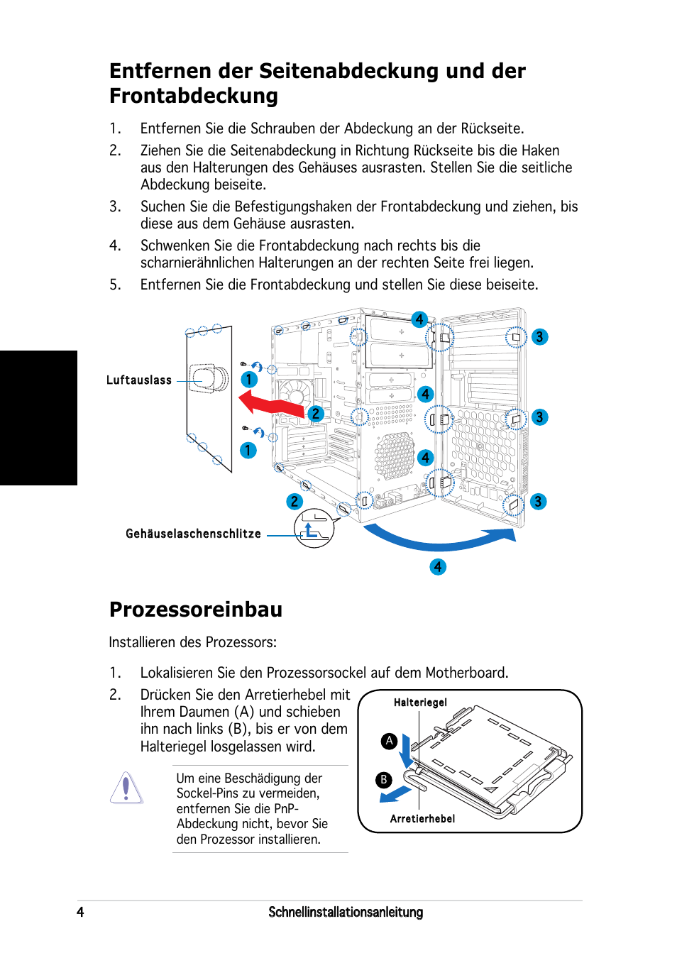 Prozessoreinbau, Deutsch | Asus V2-PH2 User Manual | Page 20 / 80