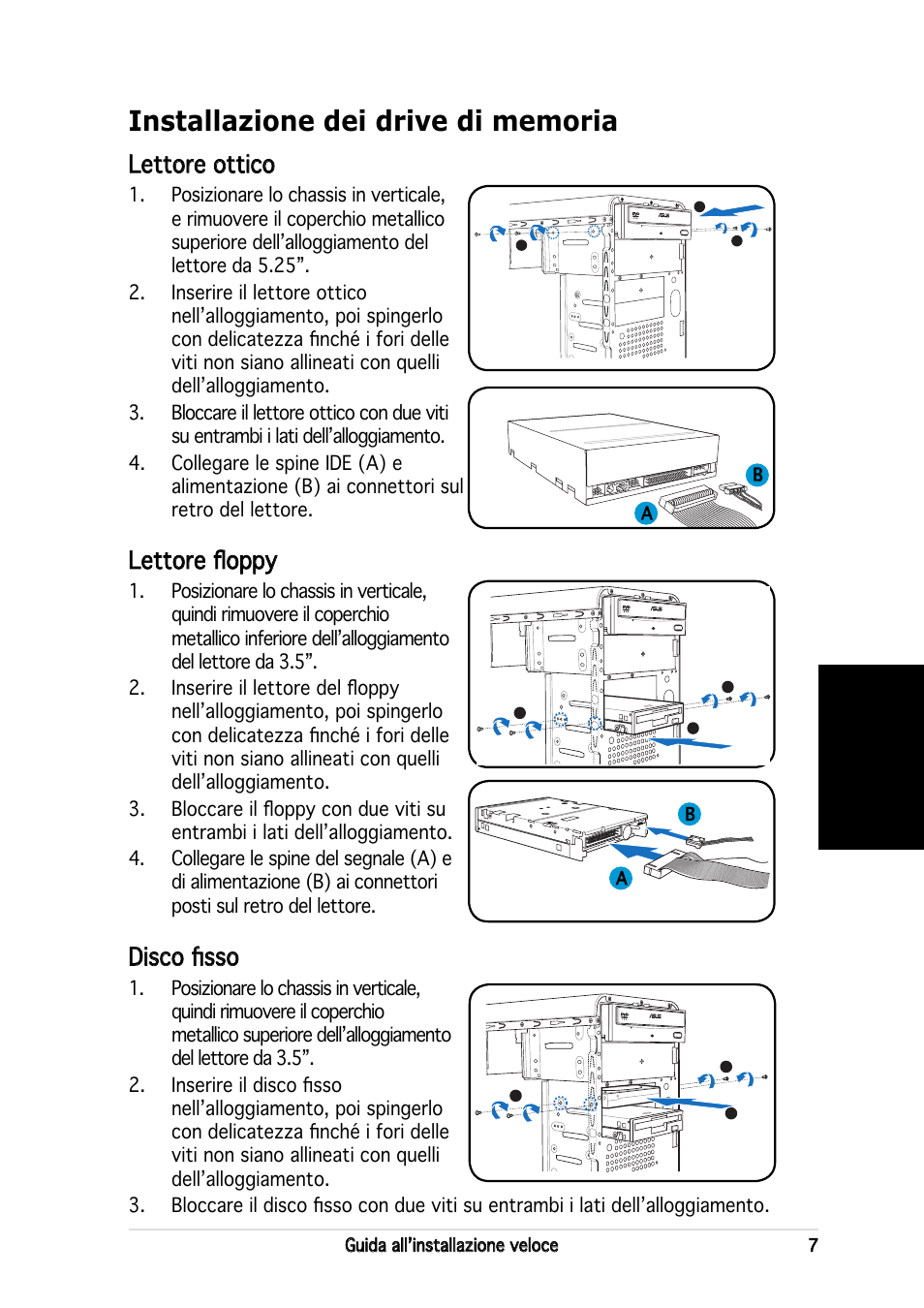 Italiano, Lettore ottico, Lettore fl oppy | Disco fi sso | Asus V2-PH2 User Manual | Page 31 / 80