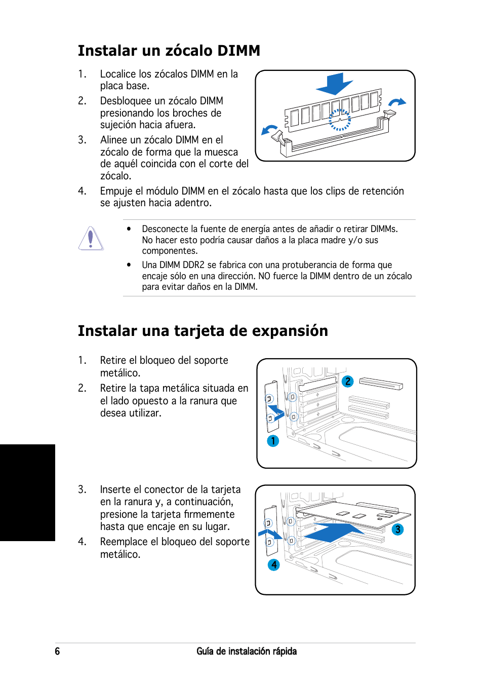 Instalar una tarjeta de expansión, Instalar un zócalo dimm, Español | Asus V2-PH2 User Manual | Page 38 / 80