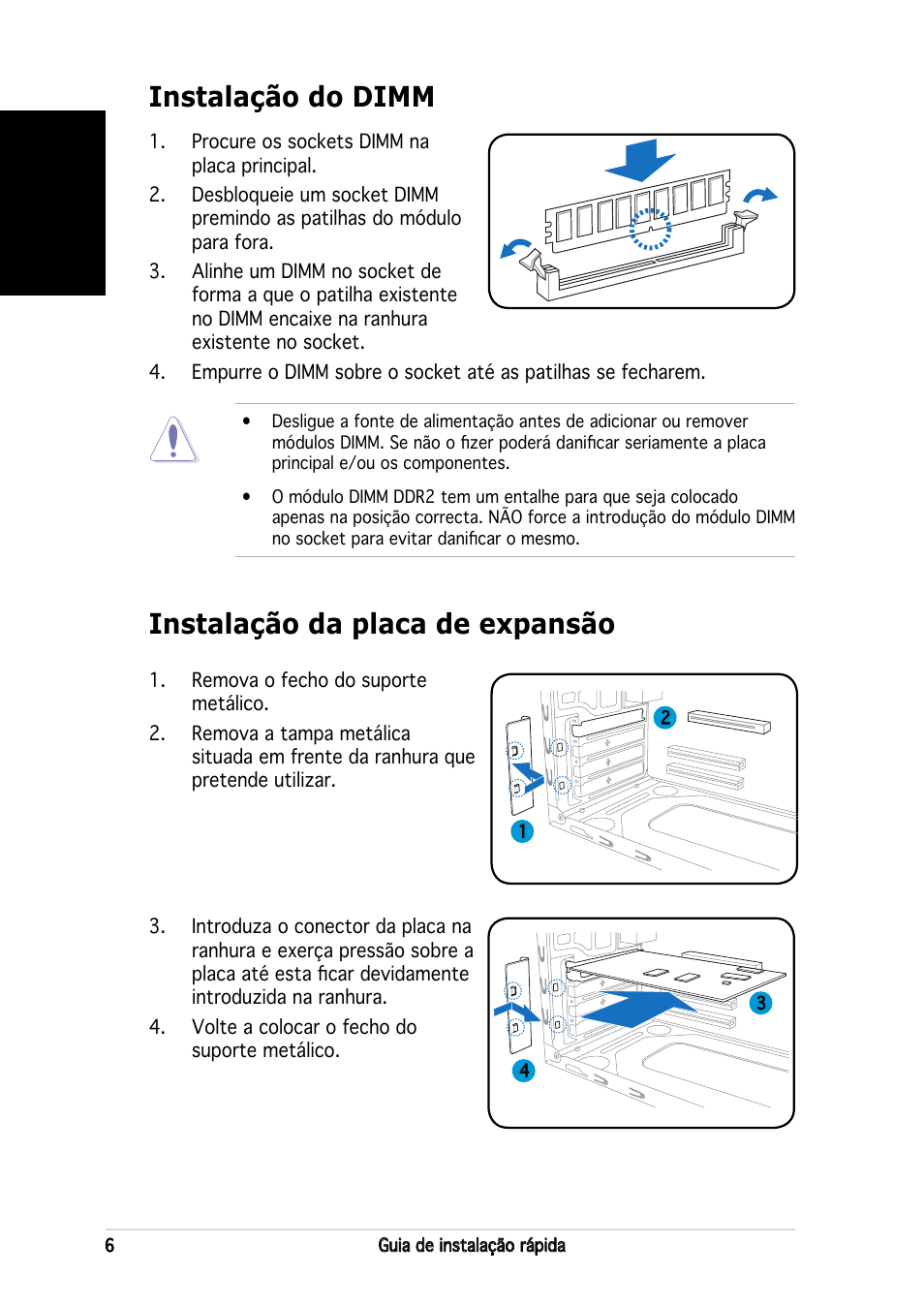 Instalação da placa de expansão, Instalação do dimm, Português | Asus V2-PH2 User Manual | Page 54 / 80