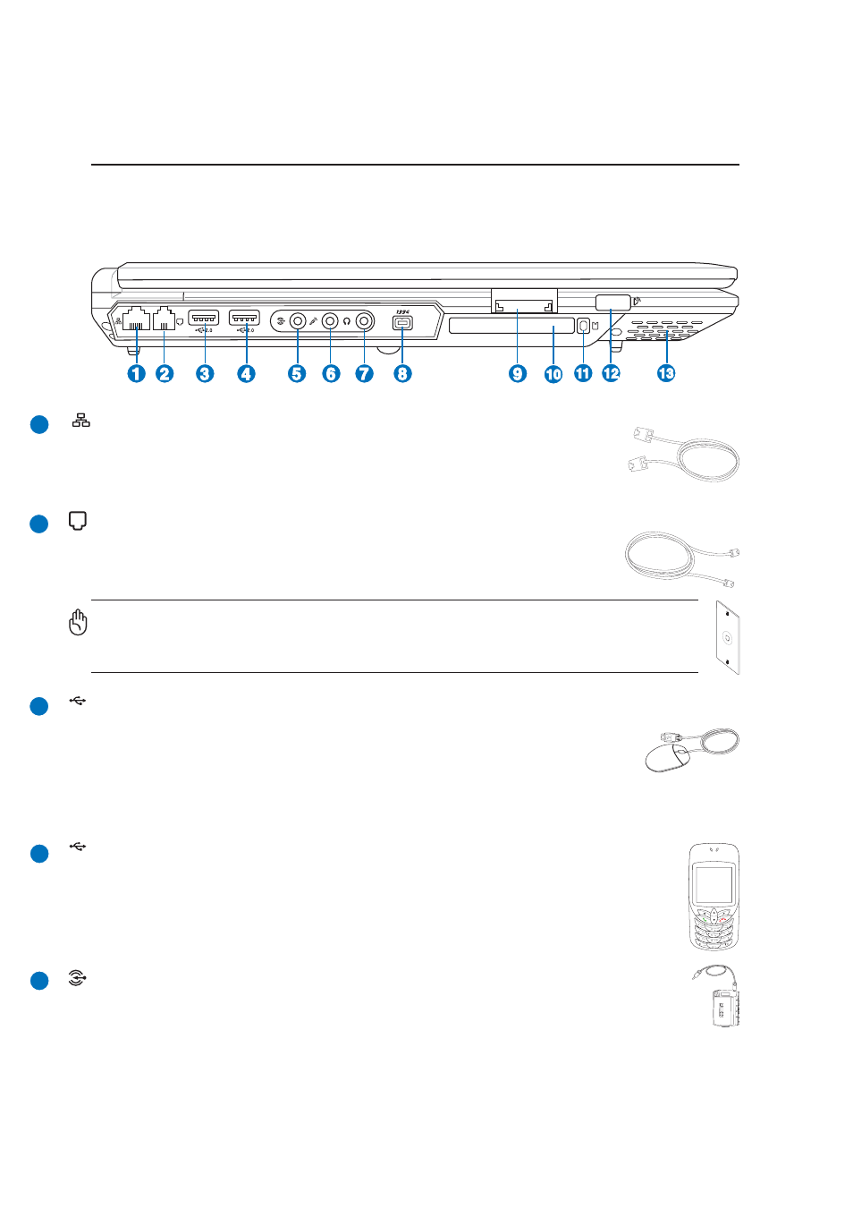 Left side, Knowing the parts, Lan port | Modem port, Usb port (2.0/1.1), Audio input jack | Asus A3Vp User Manual | Page 16 / 70