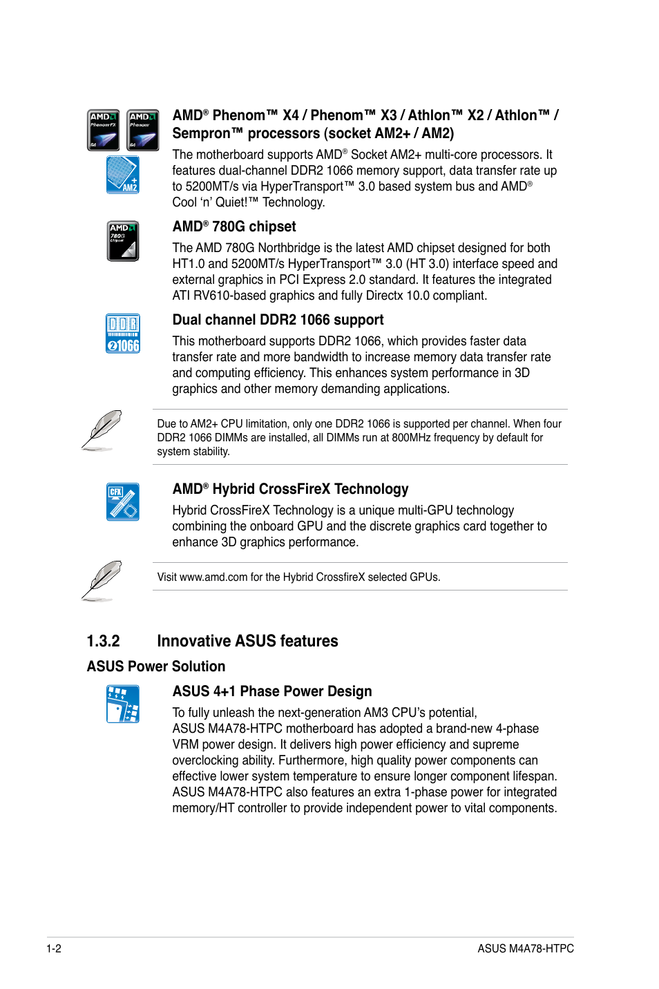 2 innovative asus features, Innovative asus features -2 | Asus M4A78-HTPC/RC User Manual | Page 14 / 68