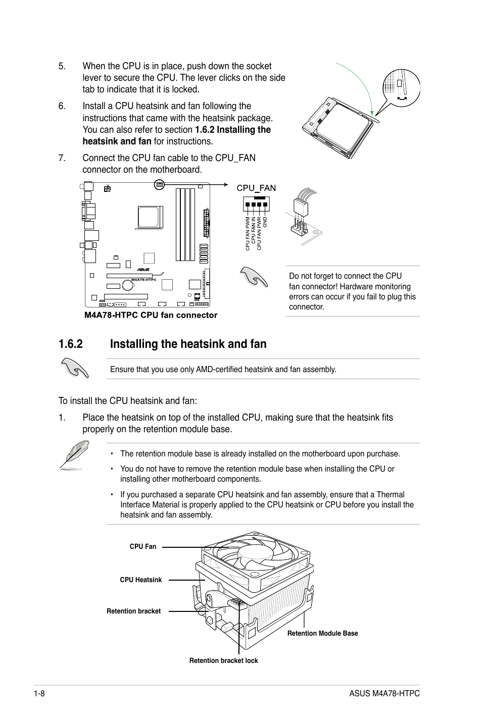 2 installing the heatsink and fan, Installing the heatsink and fan -8 | Asus M4A78-HTPC/RC User Manual | Page 20 / 68