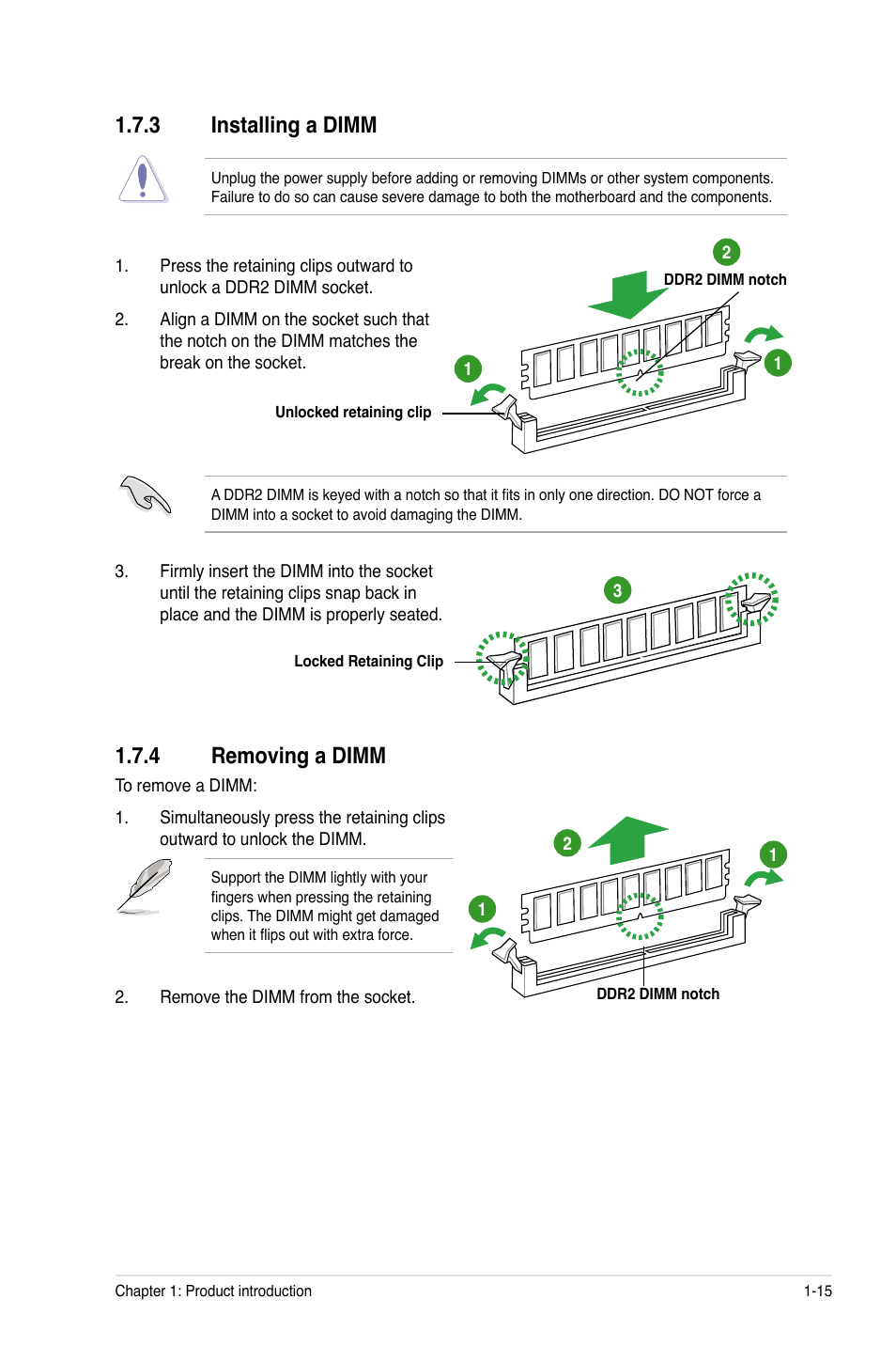 3 installing a dimm, 4 removing a dimm, Installing a dimm -15 | Removing a dimm -15 | Asus M4A78-HTPC/RC User Manual | Page 27 / 68