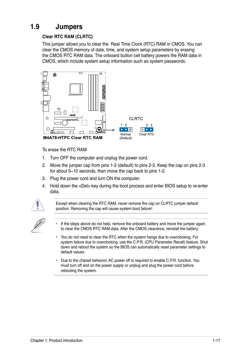 9 jumpers, Jumpers -17 | Asus M4A78-HTPC/RC User Manual | Page 29 / 68