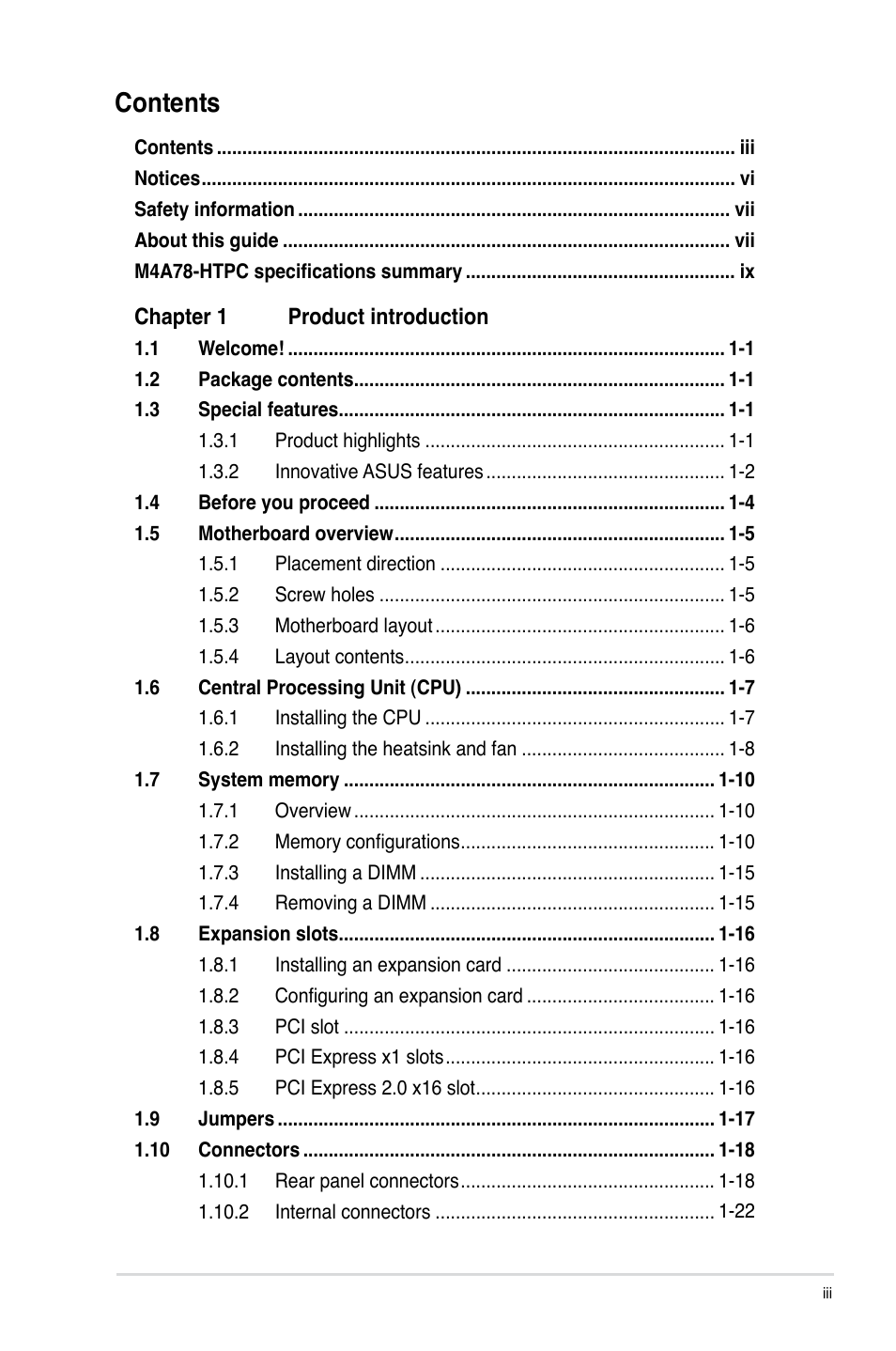 Asus M4A78-HTPC/RC User Manual | Page 3 / 68