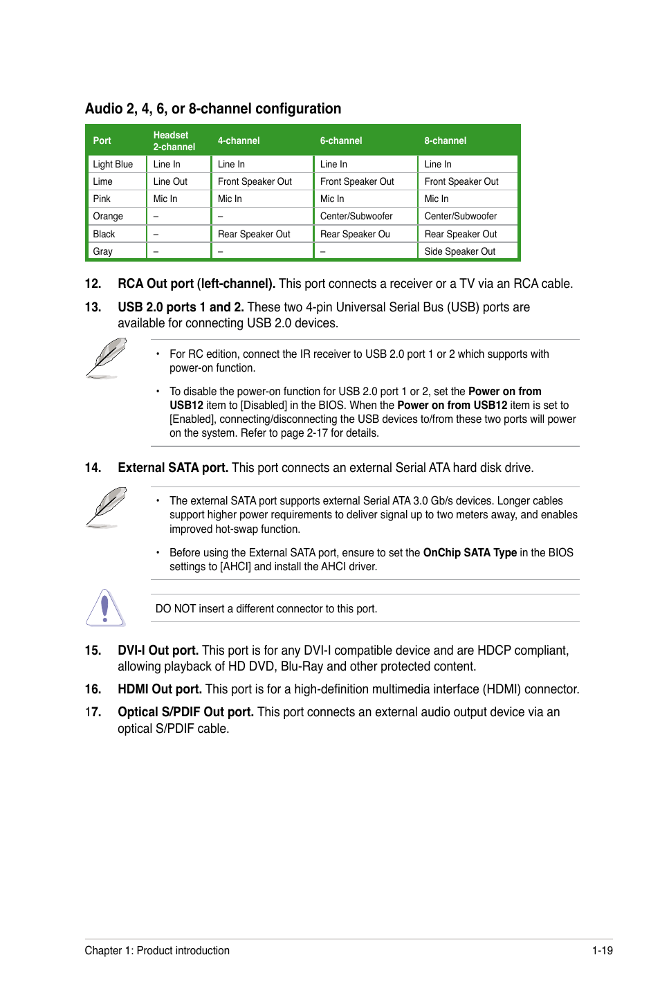 Audio 2, 4, 6, or 8-channel configuration | Asus M4A78-HTPC/RC User Manual | Page 31 / 68