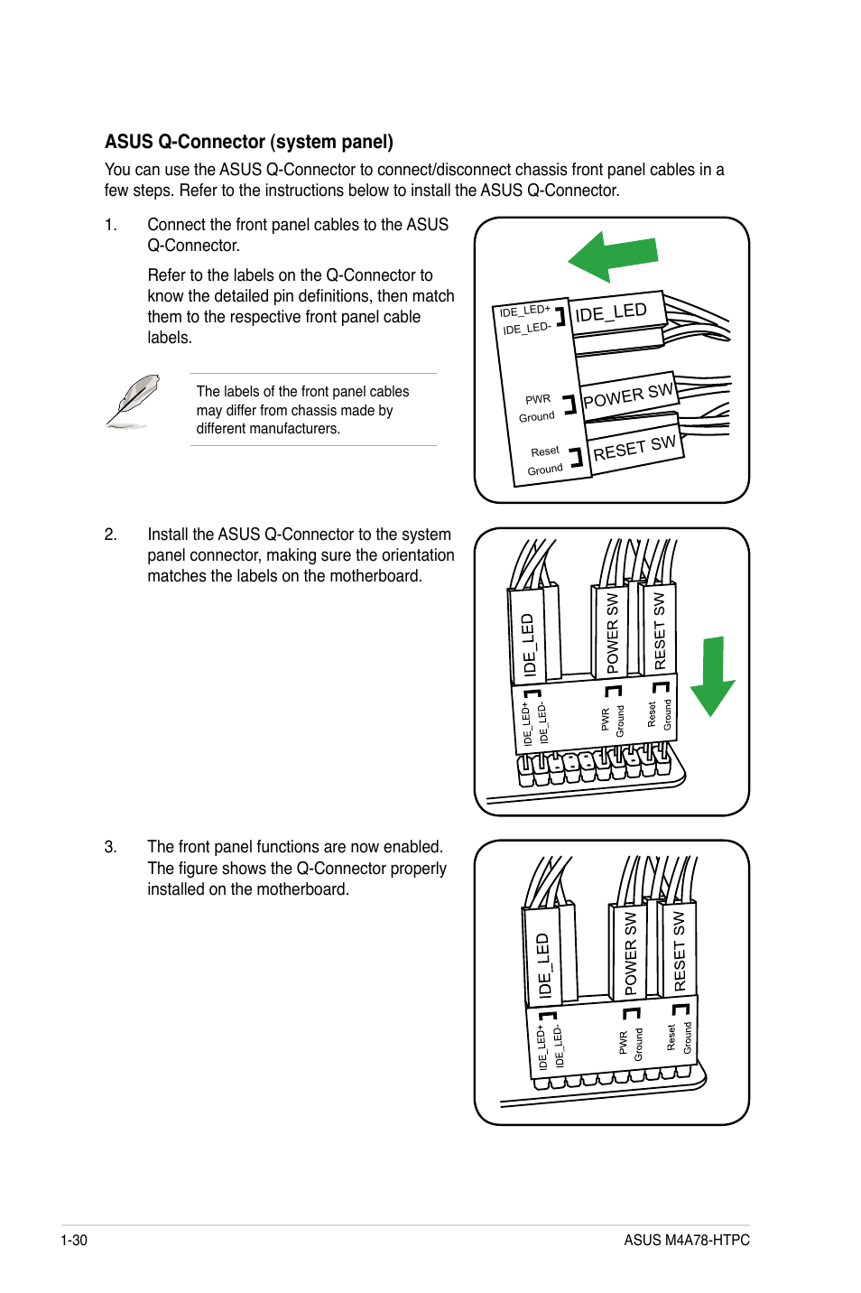 Asus q-connector (system panel) | Asus M4A78-HTPC/RC User Manual | Page 42 / 68