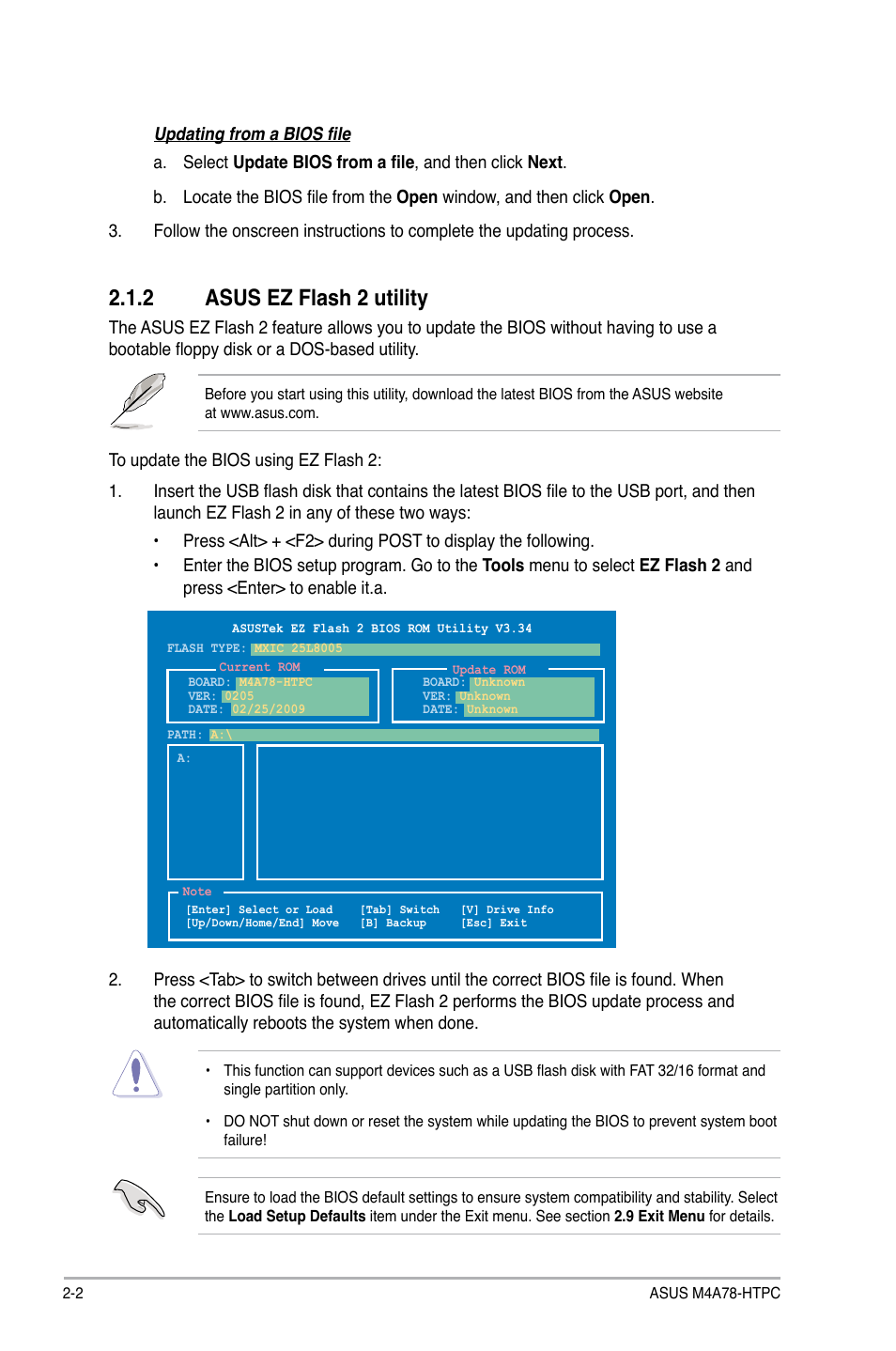 2 asus ez flash 2 utility, Asus ez flash 2 utility -2 | Asus M4A78-HTPC/RC User Manual | Page 48 / 68