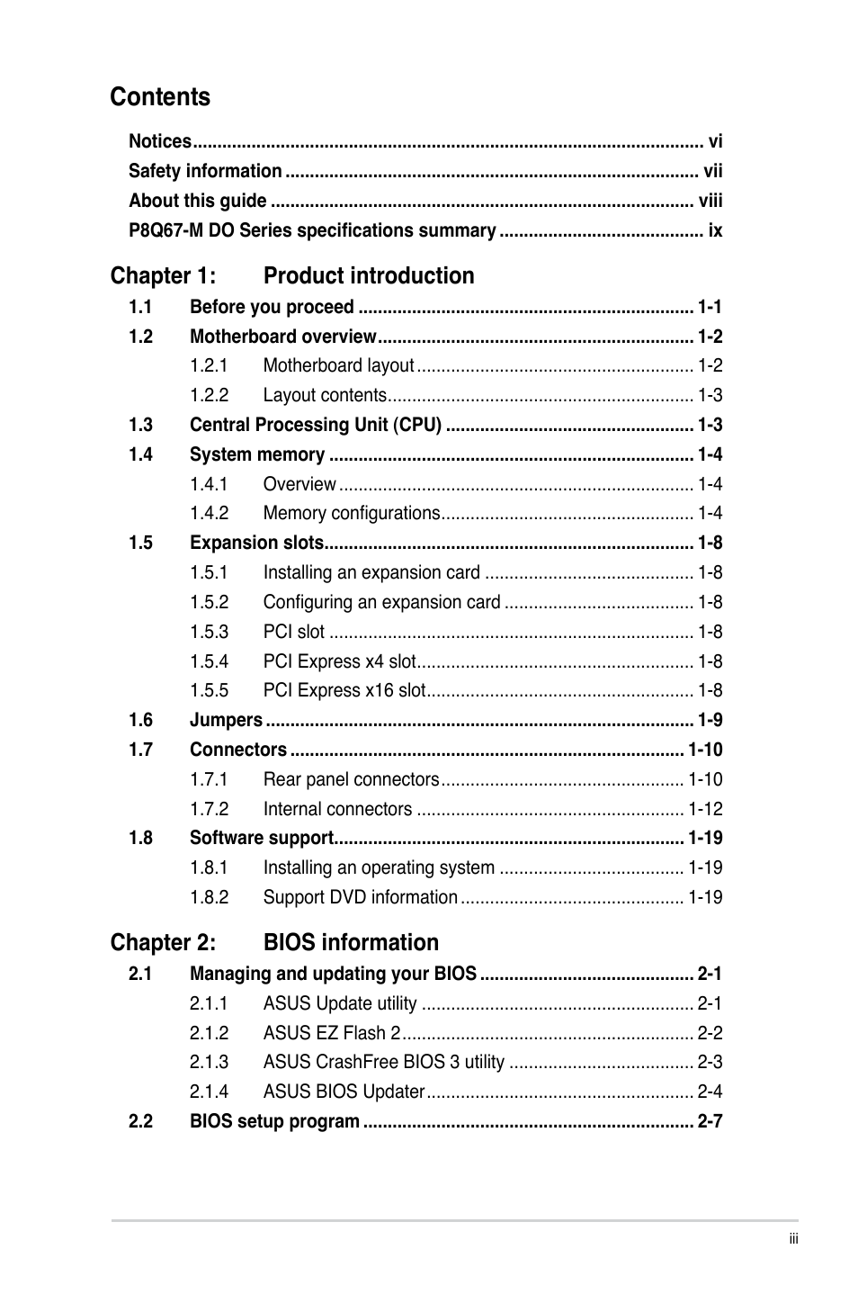 Asus P8Q67-M DO/TPM User Manual | Page 3 / 62