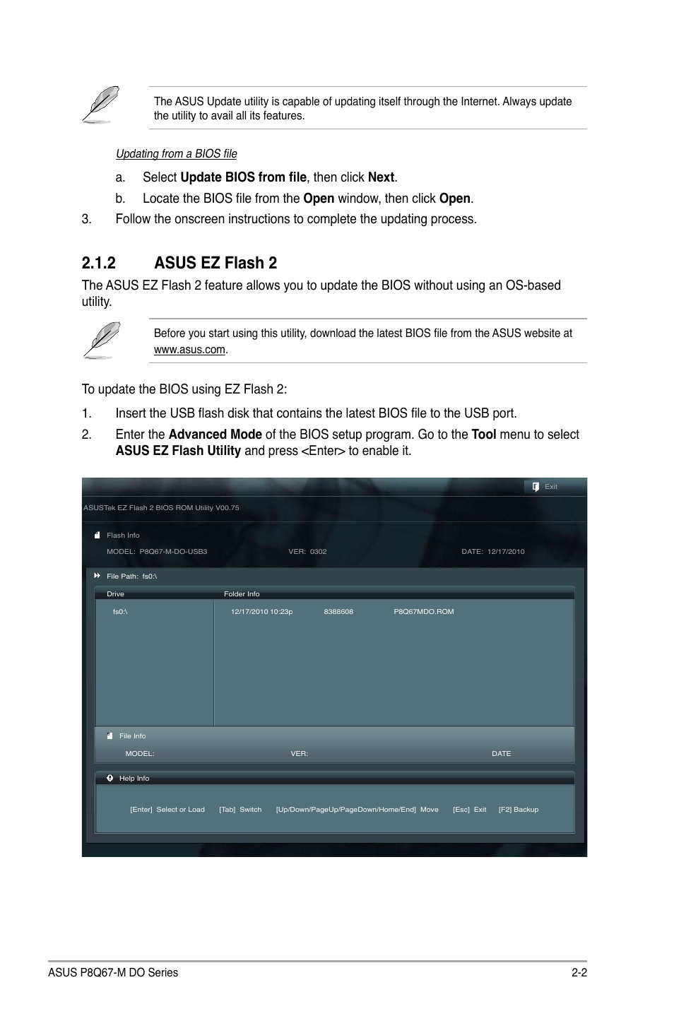 2 asus ez flash 2, Asus ez flash 2 -2 | Asus P8Q67-M DO/TPM User Manual | Page 31 / 62