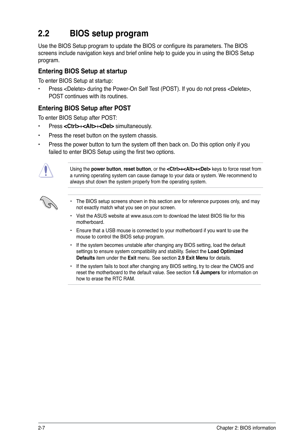 2 bios setup program, Bios setup program -7 | Asus P8Q67-M DO/TPM User Manual | Page 36 / 62