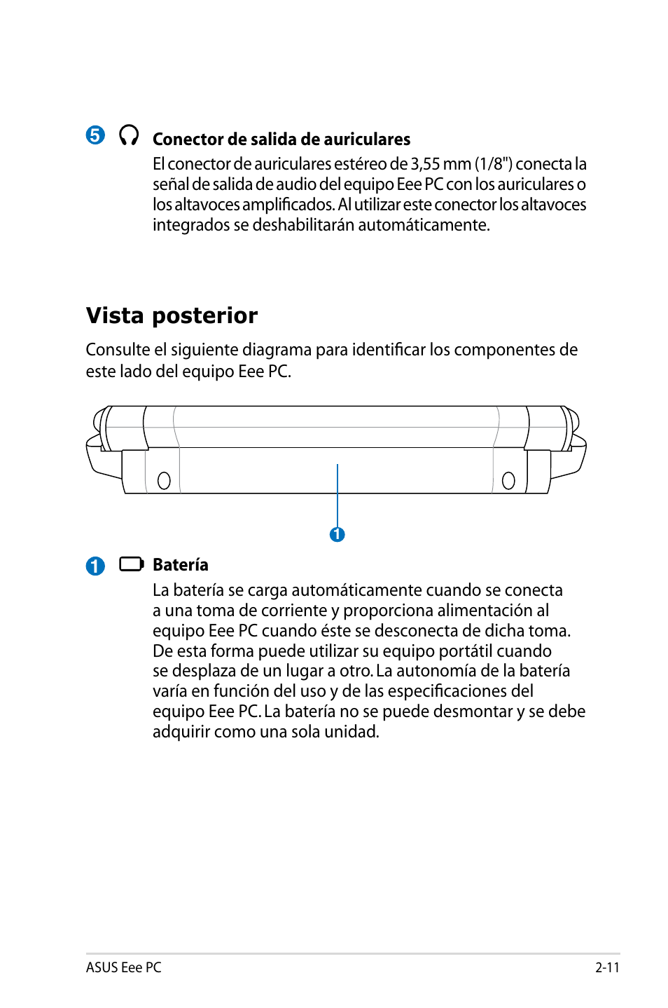 Vista posterior | Asus Eee PC 904HD/Linux User Manual | Page 23 / 69