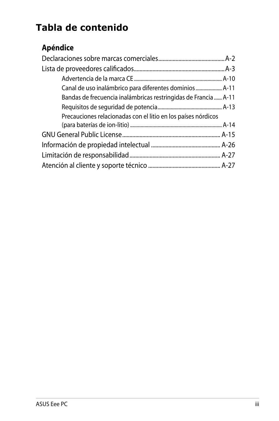 Asus Eee PC 904HD/Linux User Manual | Page 3 / 69