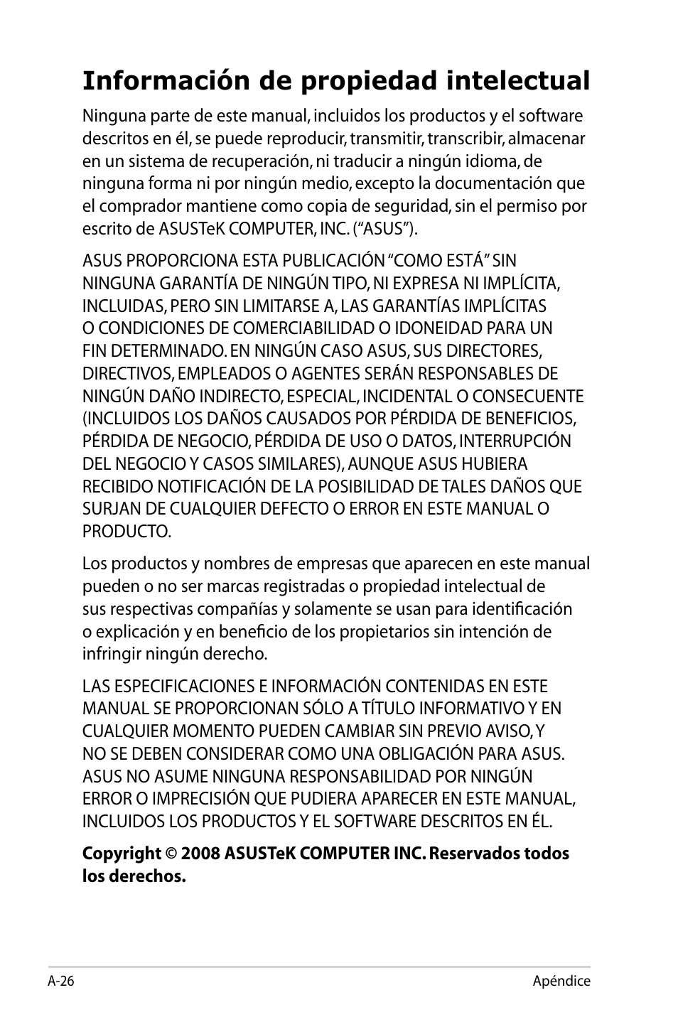 Información de propiedad intelectual | Asus Eee PC 904HD/Linux User Manual | Page 67 / 69