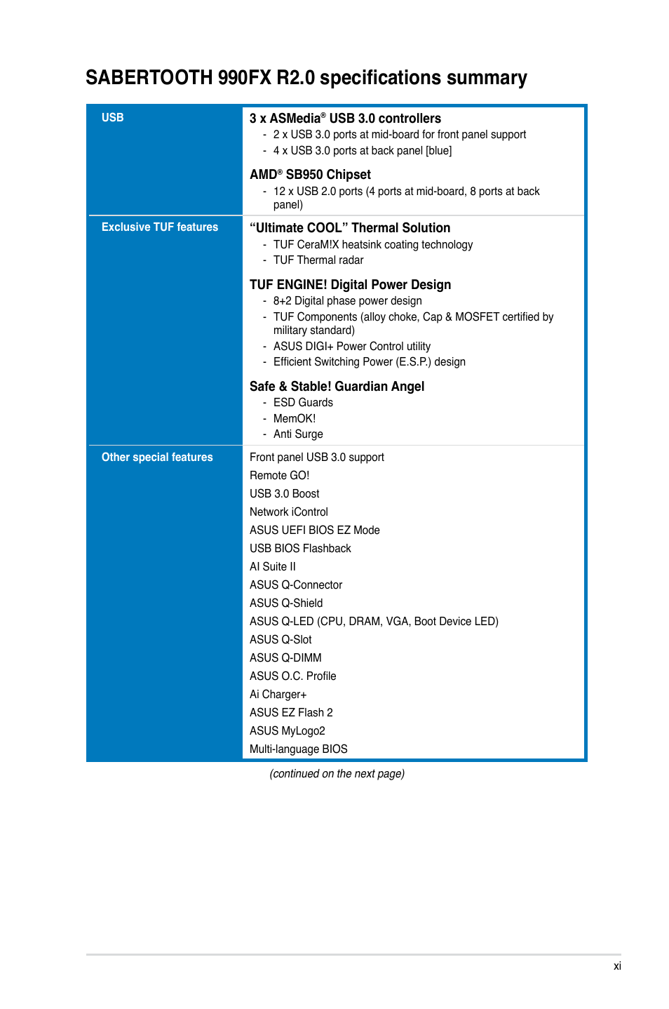 Asus SABERTOOTH 990FX R2.0 User Manual | Page 11 / 180