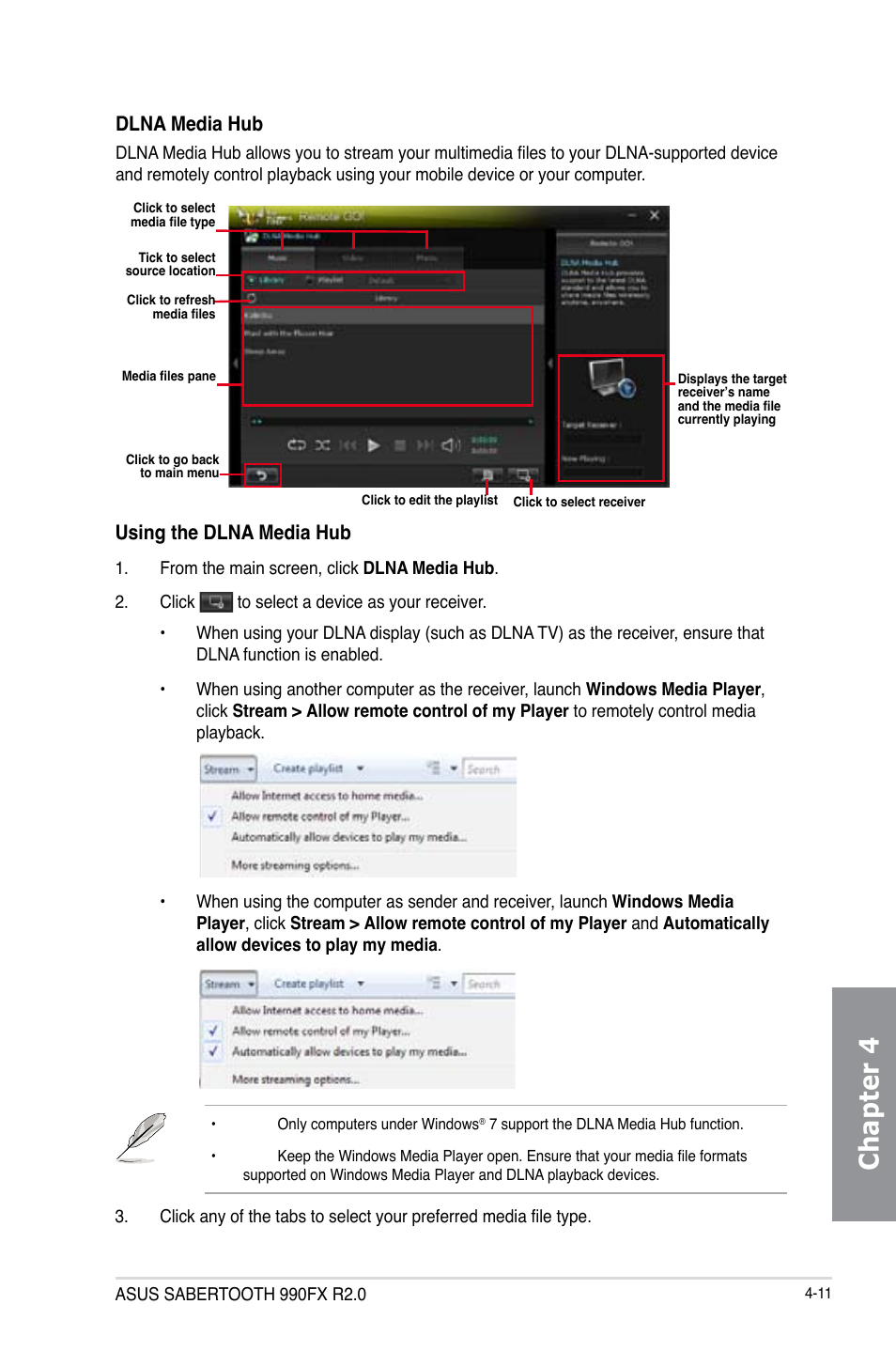 Chapter 4, Using the dlna media hub, Dlna media hub | Asus SABERTOOTH 990FX R2.0 User Manual | Page 125 / 180
