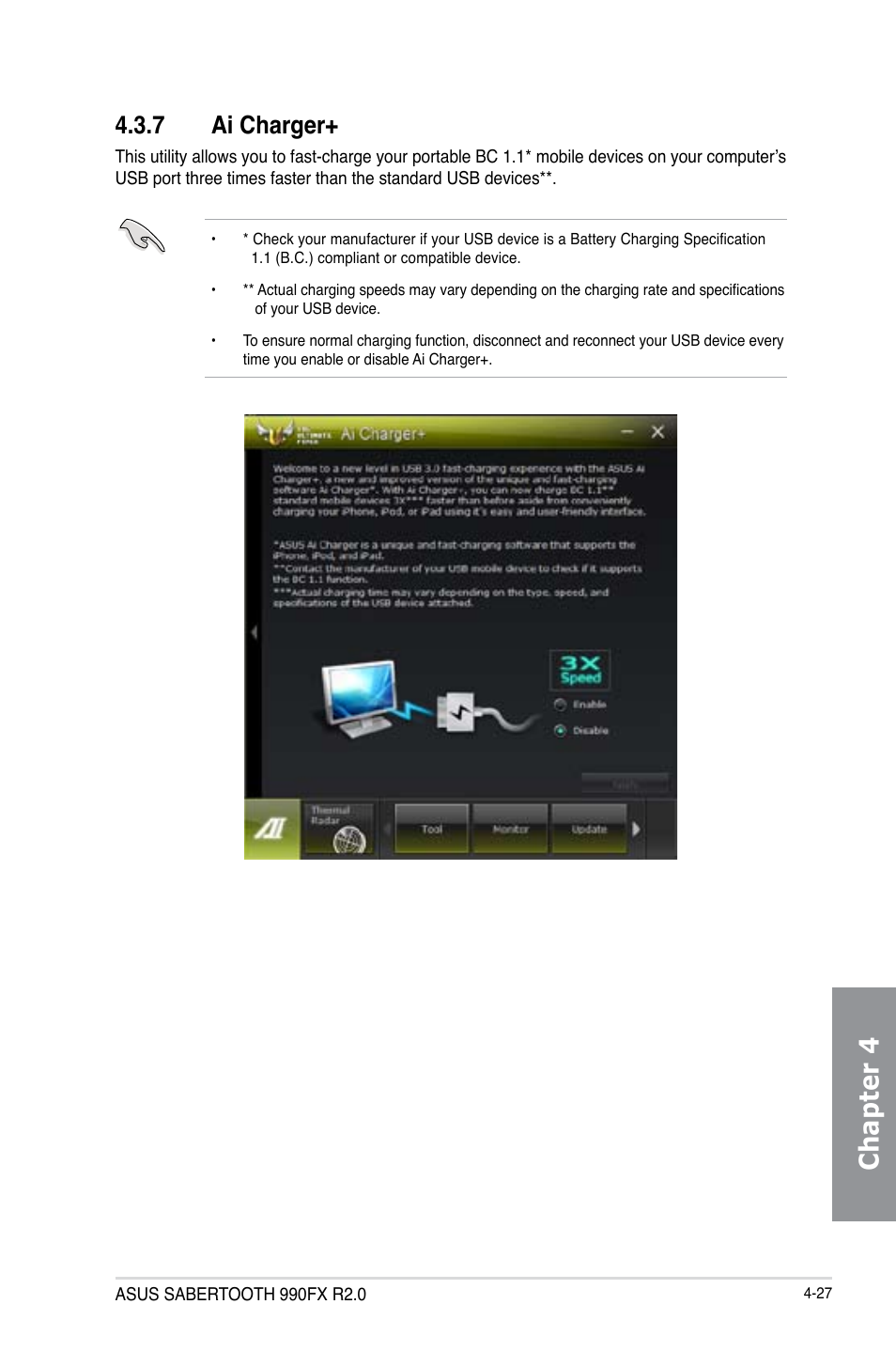 7 ai charger, Ai charger+ -27, Chapter 4 | Asus SABERTOOTH 990FX R2.0 User Manual | Page 141 / 180