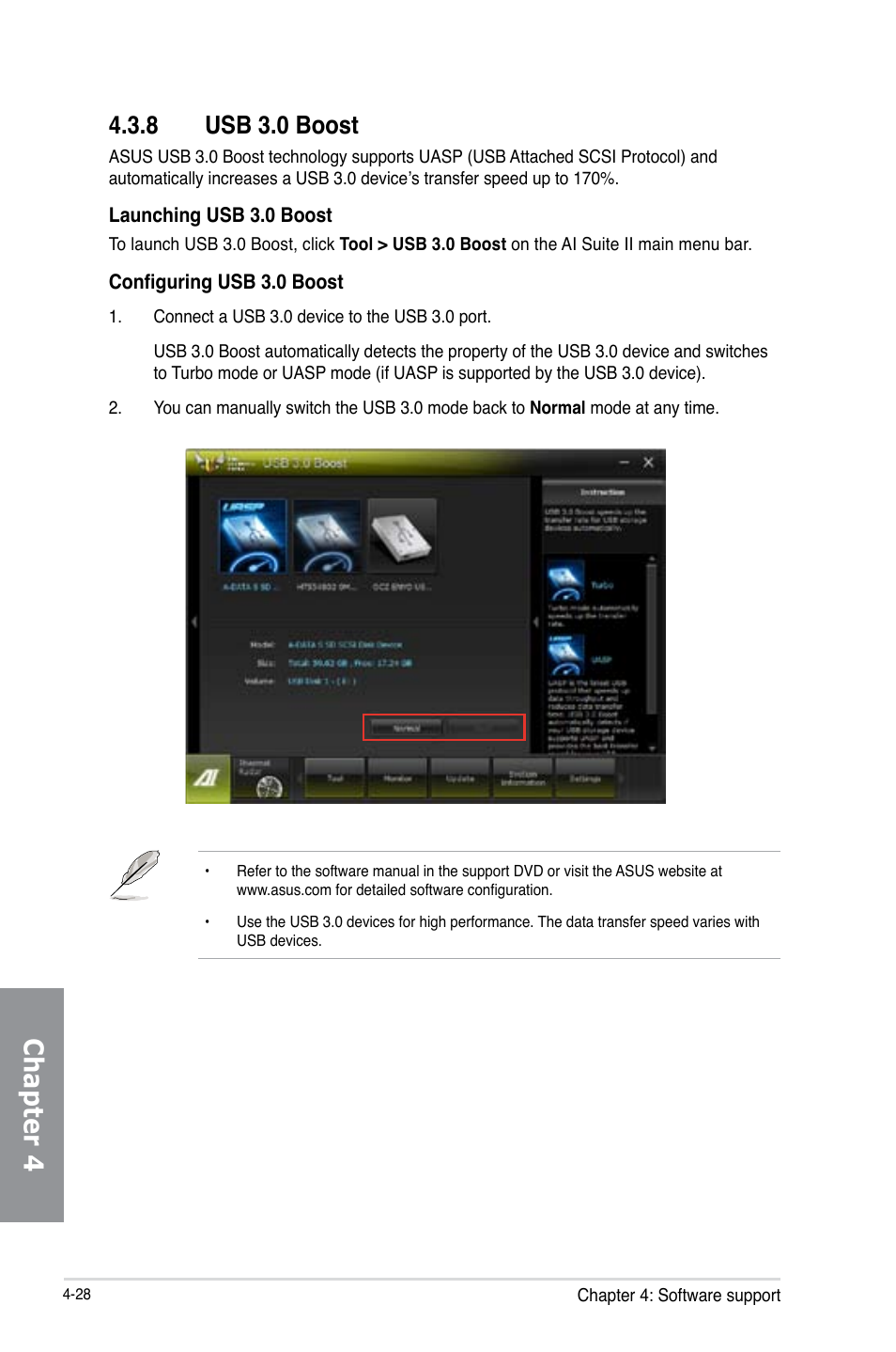 8 usb 3.0 boost, Usb 3.0 boost -28, Chapter 4 | Asus SABERTOOTH 990FX R2.0 User Manual | Page 142 / 180