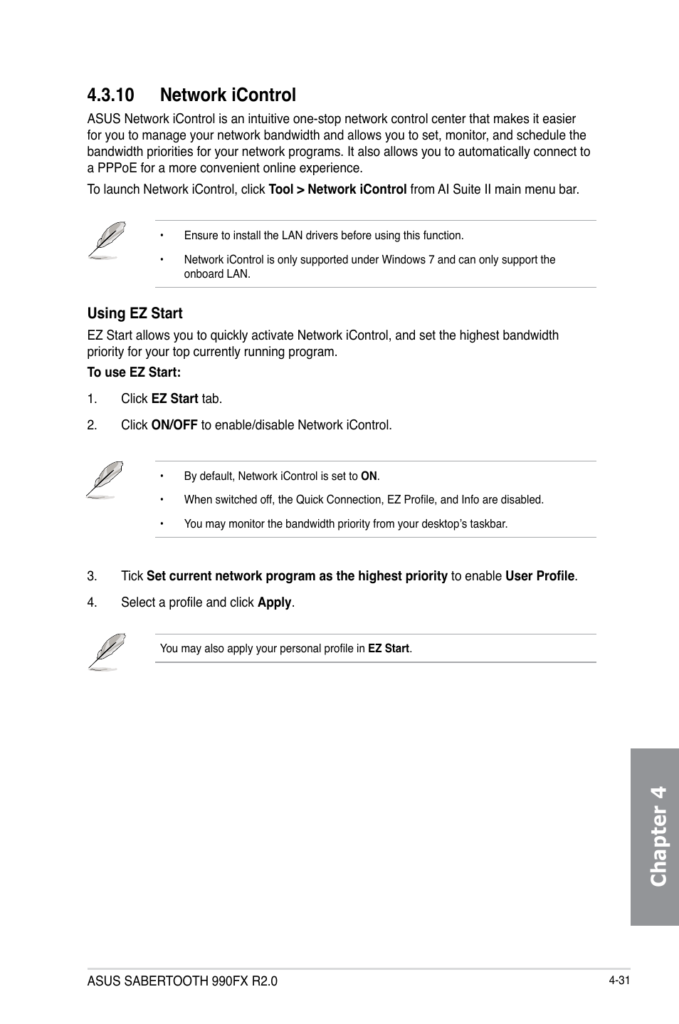 10 network icontrol, Network icontrol -31, Chapter 4 | Asus SABERTOOTH 990FX R2.0 User Manual | Page 145 / 180