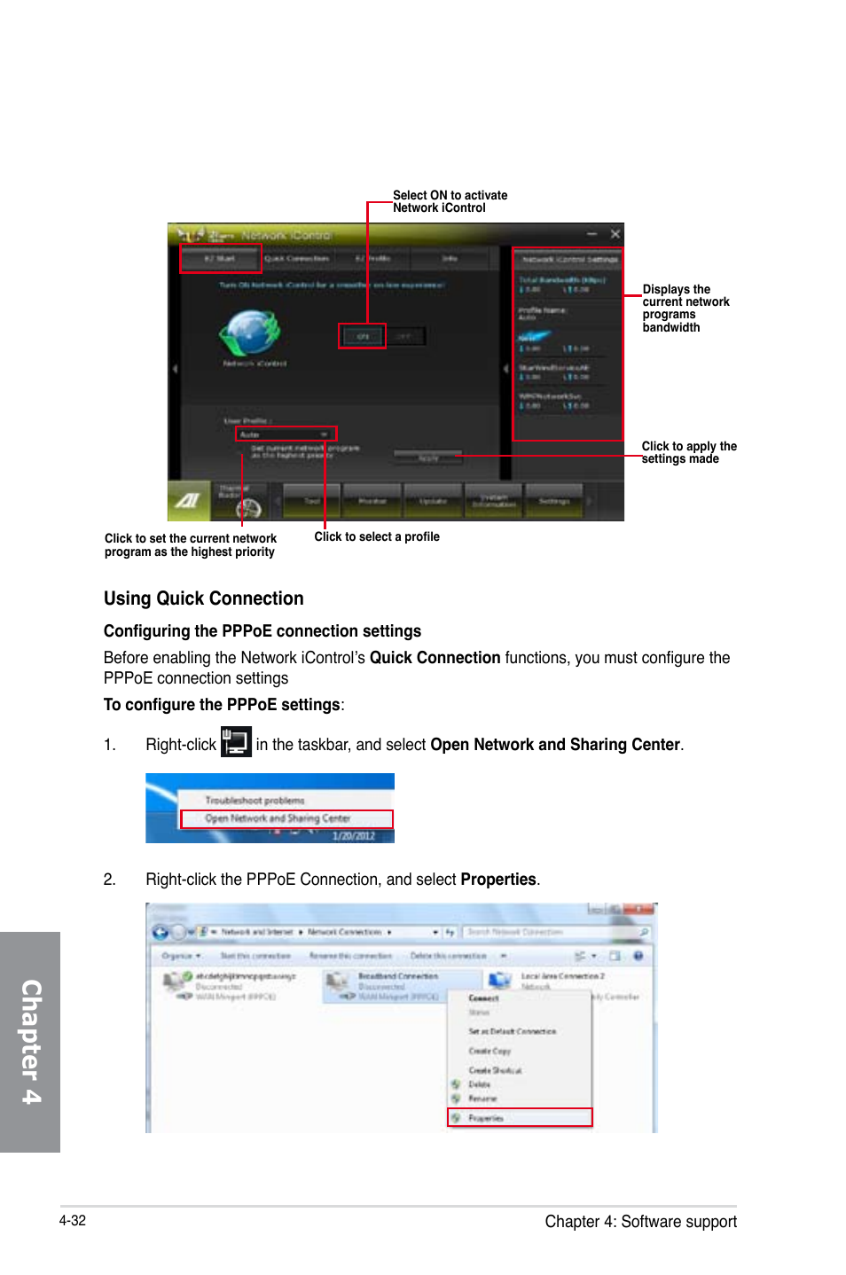Chapter 4, Using quick connection | Asus SABERTOOTH 990FX R2.0 User Manual | Page 146 / 180