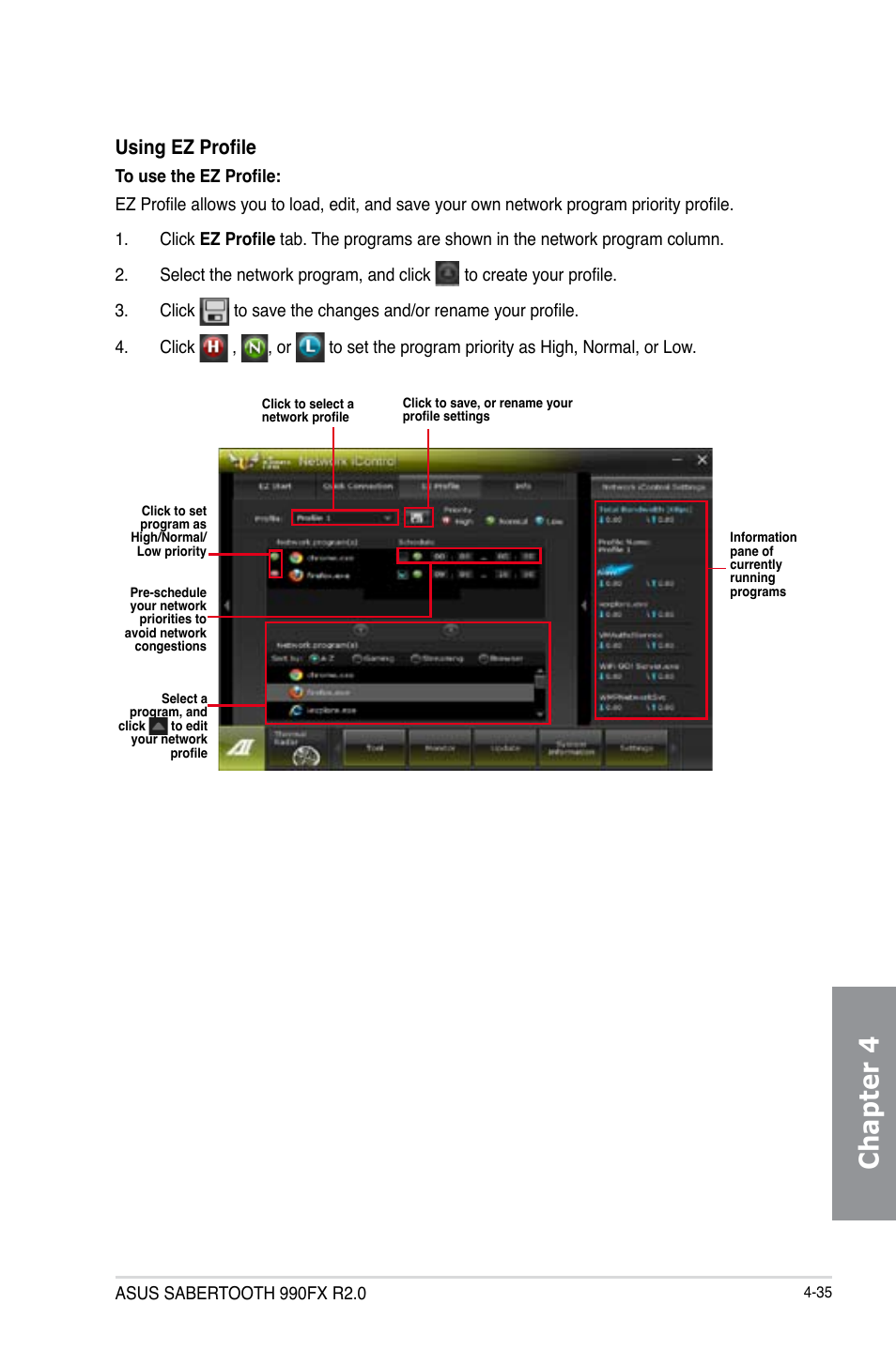 Chapter 4, Using ez profile | Asus SABERTOOTH 990FX R2.0 User Manual | Page 149 / 180