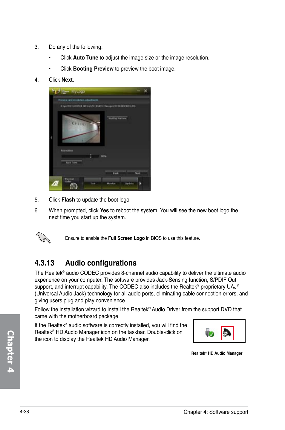 13 audio configurations, Audio configurations -38, Chapter 4 | Asus SABERTOOTH 990FX R2.0 User Manual | Page 152 / 180