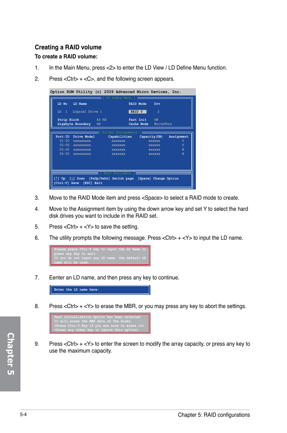 Chapter 5, Creating a raid volume, Chapter 5: raid configurations | Asus SABERTOOTH 990FX R2.0 User Manual | Page 158 / 180