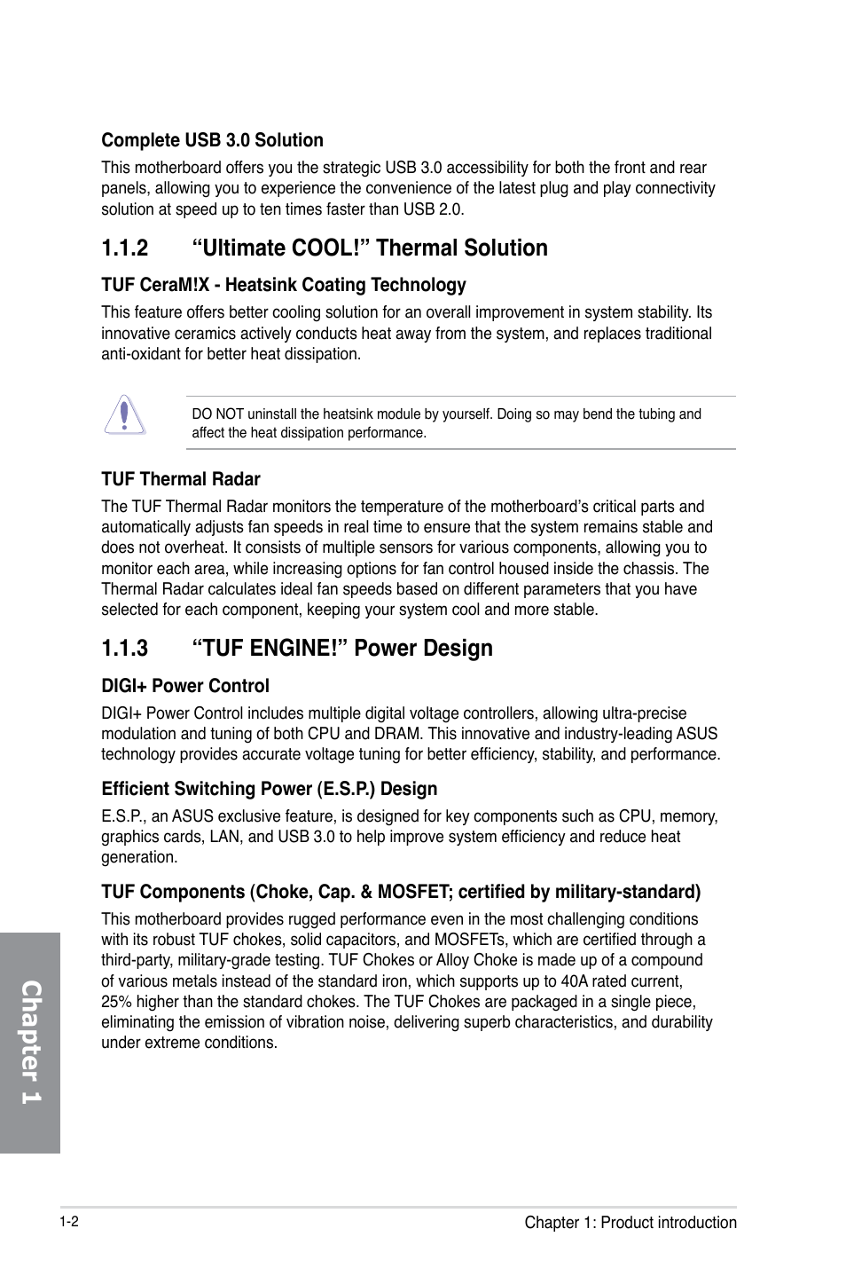 2 “ultimate cool!” thermal solution, 3 “tuf engine!” power design, Ultimate cool!” thermal solution -2 | Tuf engine!” power design -2, Chapter 1 | Asus SABERTOOTH 990FX R2.0 User Manual | Page 16 / 180