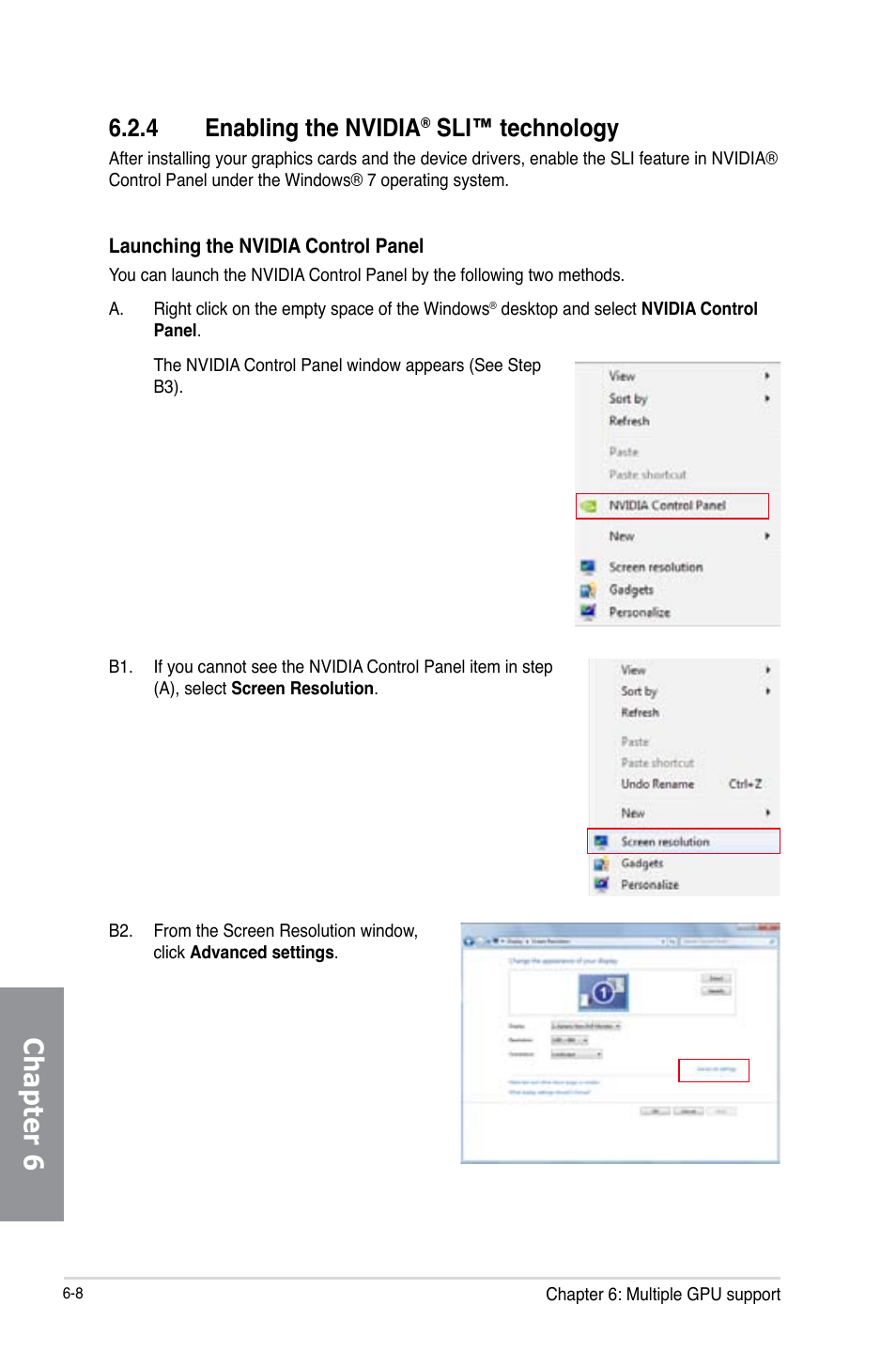 4 enabling the nvidia® sli™ technology, Enabling the nvidia, Sli™ technology -8 | Chapter 6, 4 enabling the nvidia, Sli™ technology | Asus SABERTOOTH 990FX R2.0 User Manual | Page 172 / 180