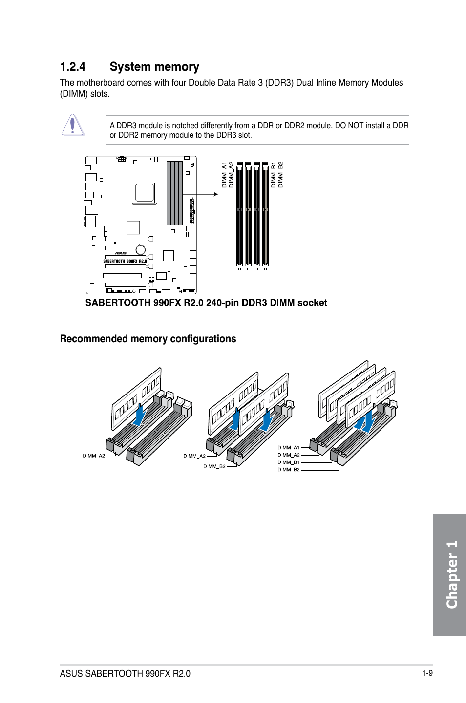 4 system memory, System memory -9, Chapter 1 | Asus SABERTOOTH 990FX R2.0 User Manual | Page 23 / 180