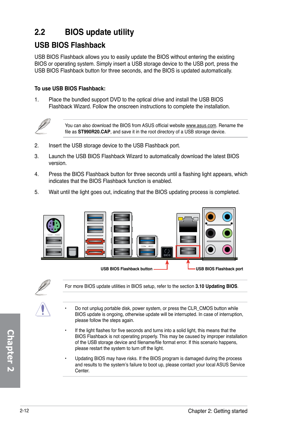 2 bios update utility, Bios update utility -12, Chapter 2 2.2 bios update utility | Usb bios flashback | Asus SABERTOOTH 990FX R2.0 User Manual | Page 64 / 180