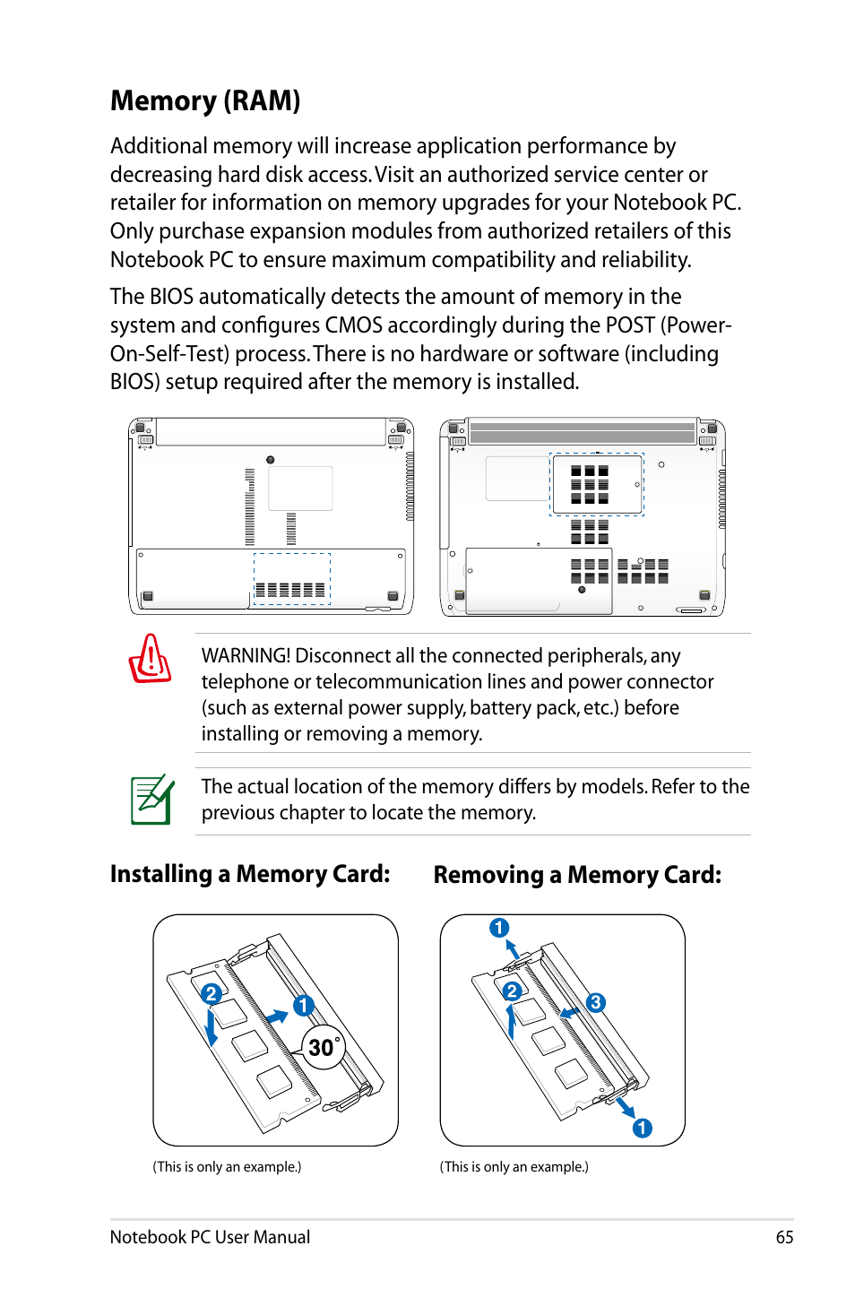 Memory (ram) | Asus X84HR User Manual | Page 65 / 113