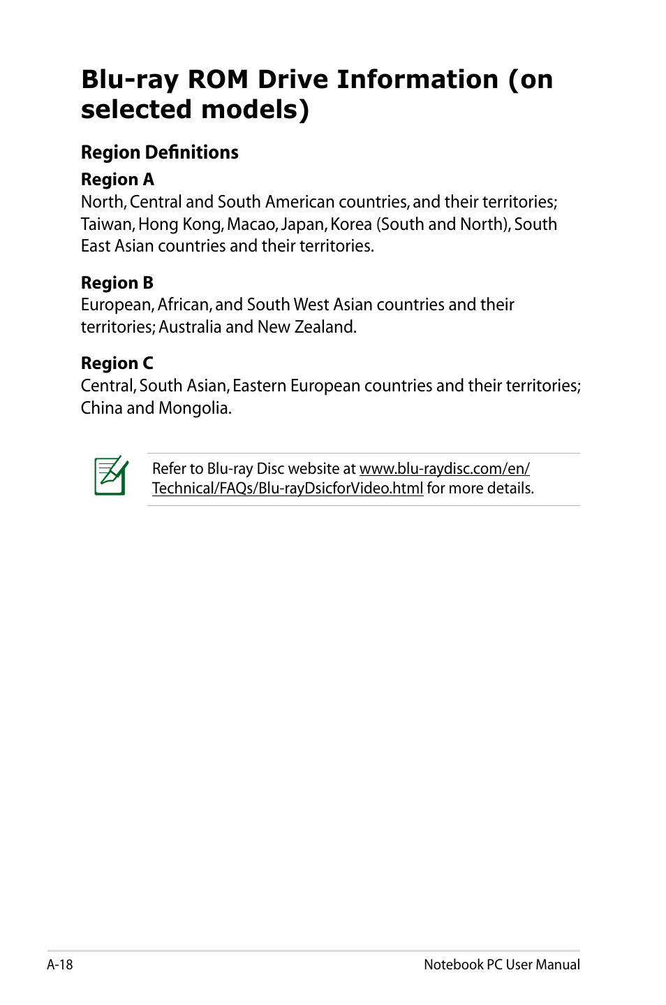 Blu-ray rom drive information (on selected models) | Asus X84HR User Manual | Page 93 / 113