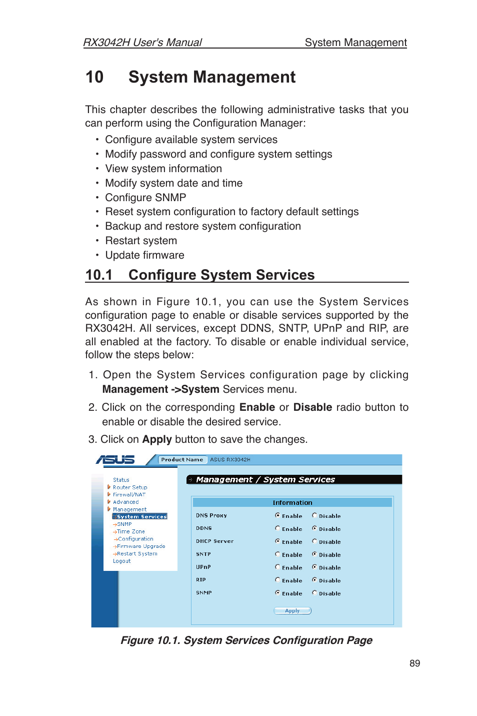 10 system management, 1 conﬁgure system services | Asus RX3042H User Manual | Page 101 / 129
