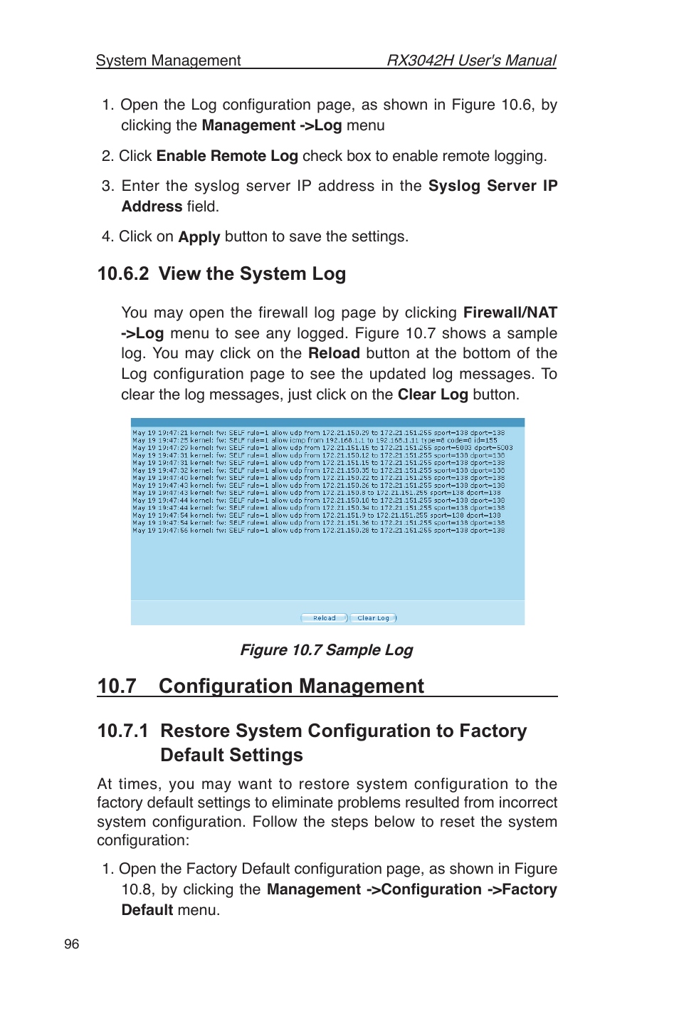 7 conﬁguration management, 2 view the system log | Asus RX3042H User Manual | Page 108 / 129