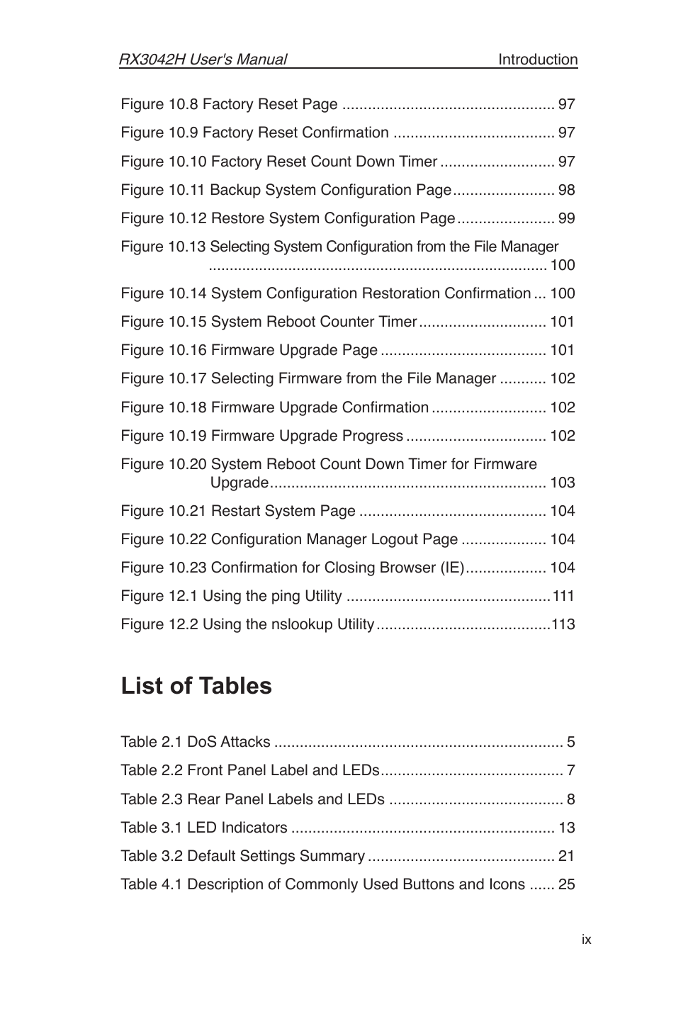 List of tables | Asus RX3042H User Manual | Page 11 / 129