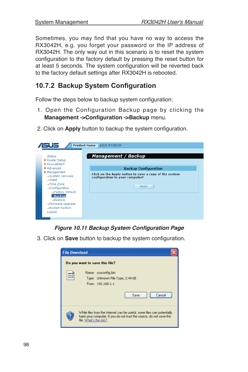 2 backup system conﬁguration | Asus RX3042H User Manual | Page 110 / 129