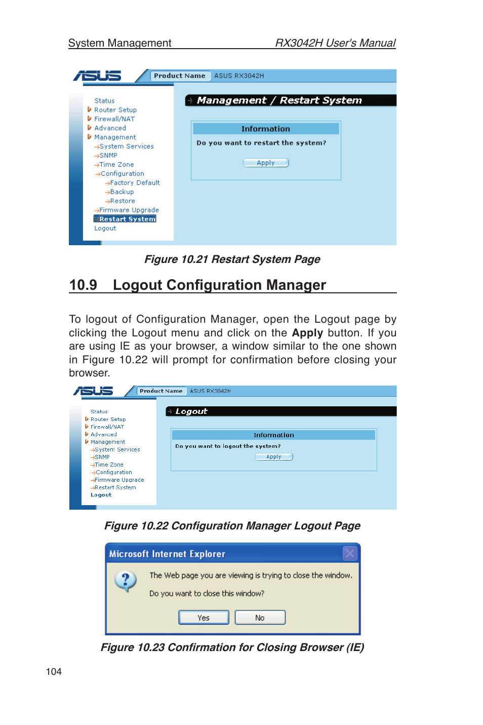 9 logout conﬁguration manager | Asus RX3042H User Manual | Page 116 / 129