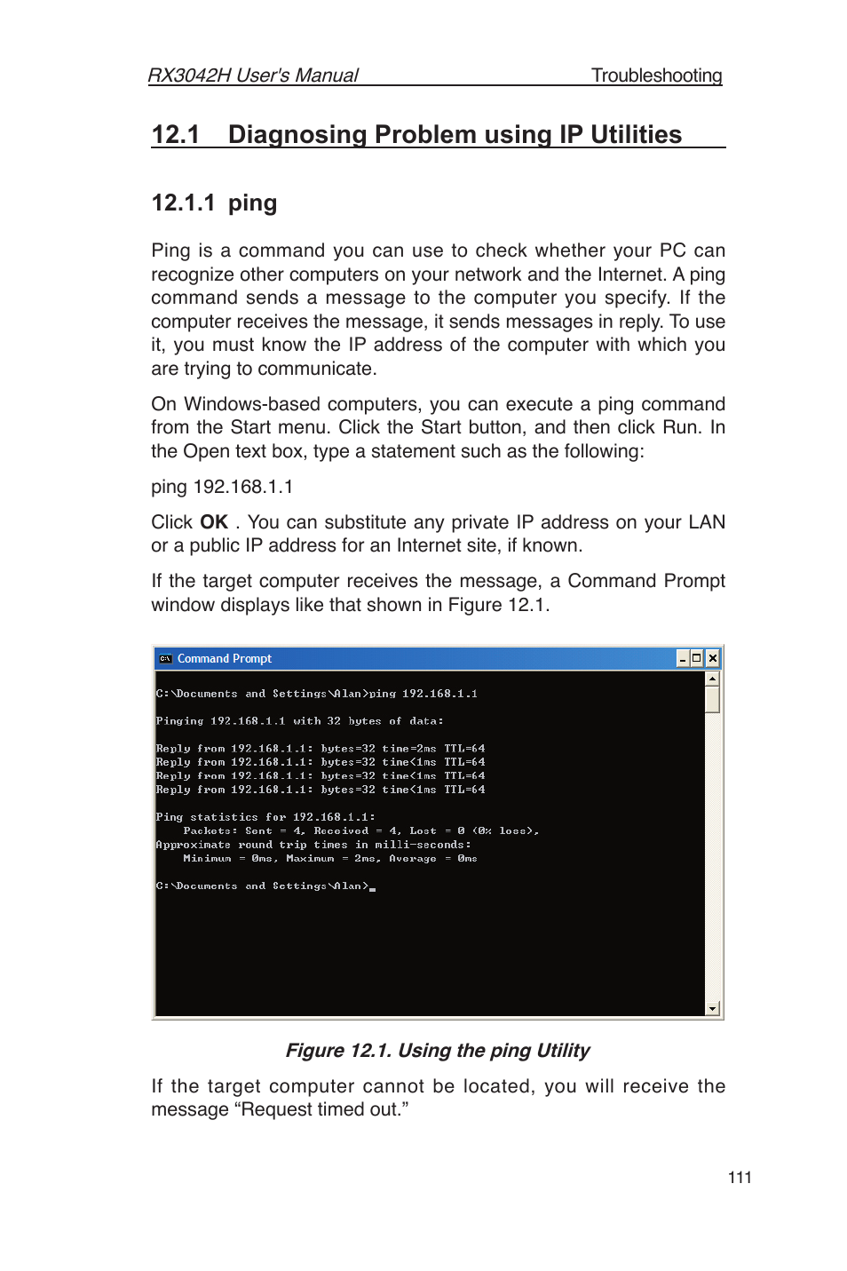 1 diagnosing problem using ip utilities, 1 ping | Asus RX3042H User Manual | Page 123 / 129
