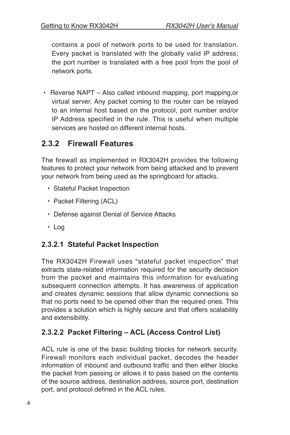 2 firewall features | Asus RX3042H User Manual | Page 16 / 129