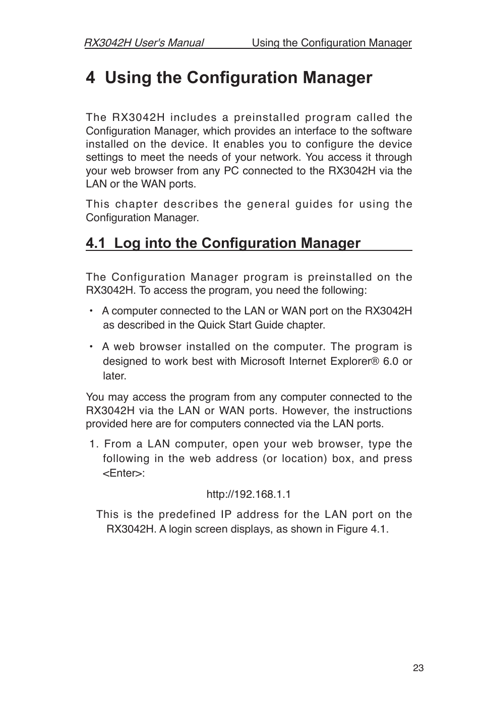 4 using the conﬁguration manager, 1 log into the conﬁguration manager | Asus RX3042H User Manual | Page 35 / 129