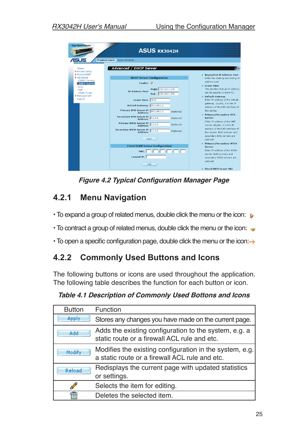 1 menu navigation, 2 commonly used buttons and icons | Asus RX3042H User Manual | Page 37 / 129