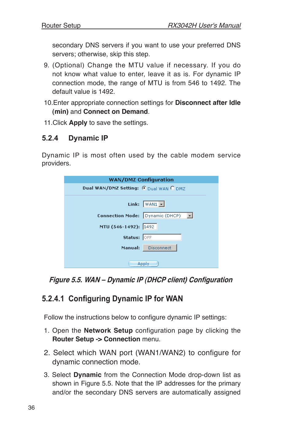 1 conﬁguring dynamic ip for wan | Asus RX3042H User Manual | Page 48 / 129