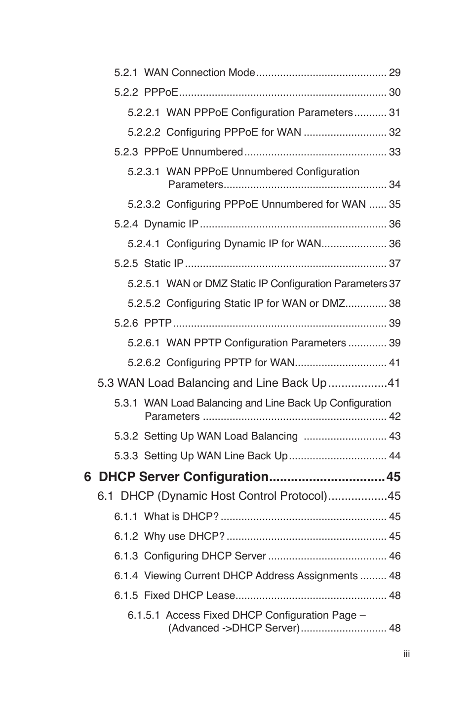 6 dhcp server conﬁguration | Asus RX3042H User Manual | Page 5 / 129
