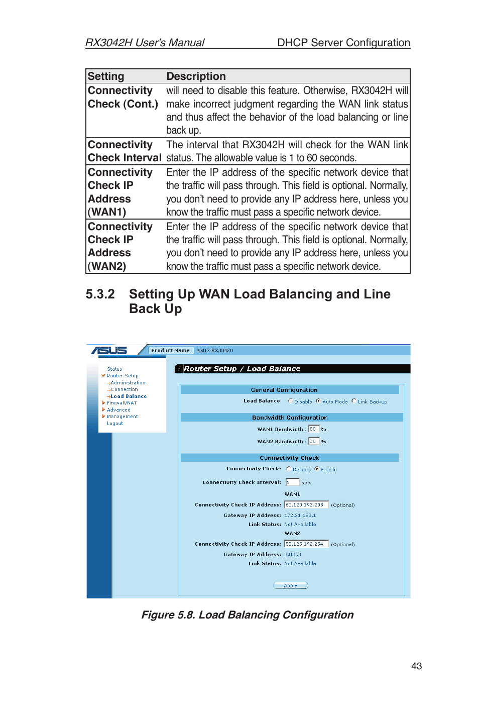 2 setting up wan load balancing and line back up | Asus RX3042H User Manual | Page 55 / 129