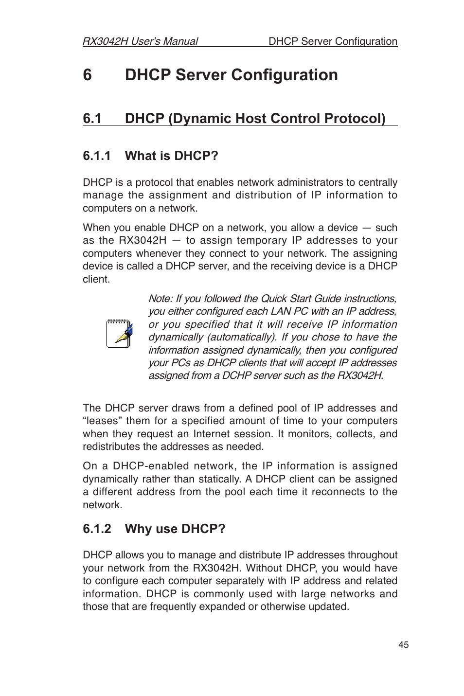 6dhcp server conﬁguration, 1 dhcp (dynamic host control protocol), 1 what is dhcp | 2 why use dhcp | Asus RX3042H User Manual | Page 57 / 129