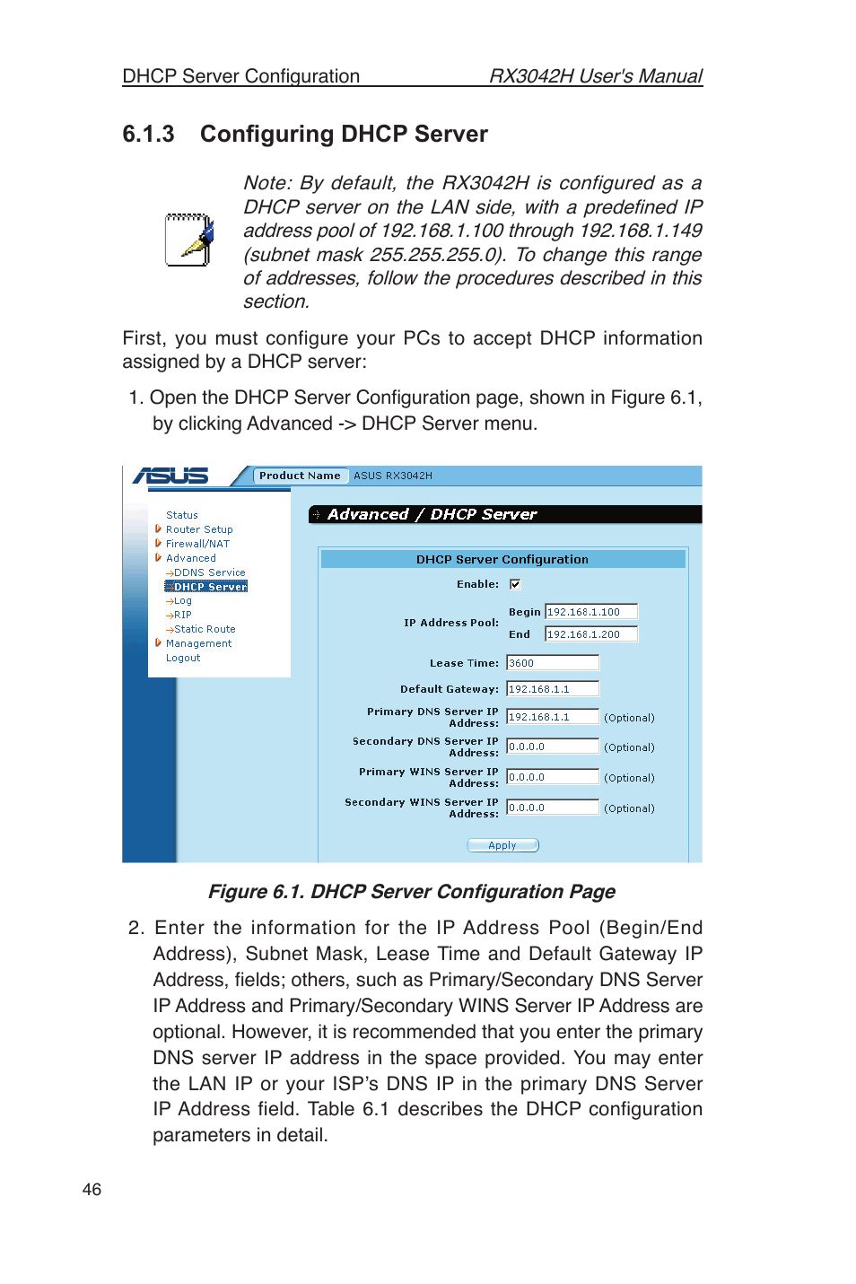3 conﬁguring dhcp server | Asus RX3042H User Manual | Page 58 / 129