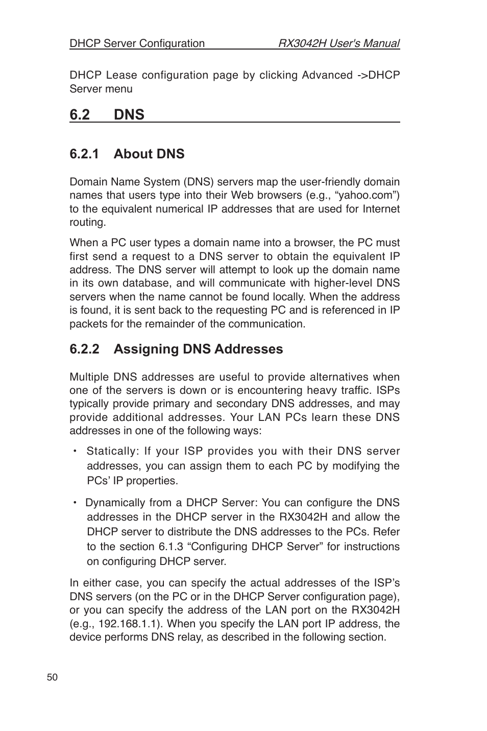 2 dns, 1 about dns, 2 assigning dns addresses | Asus RX3042H User Manual | Page 62 / 129