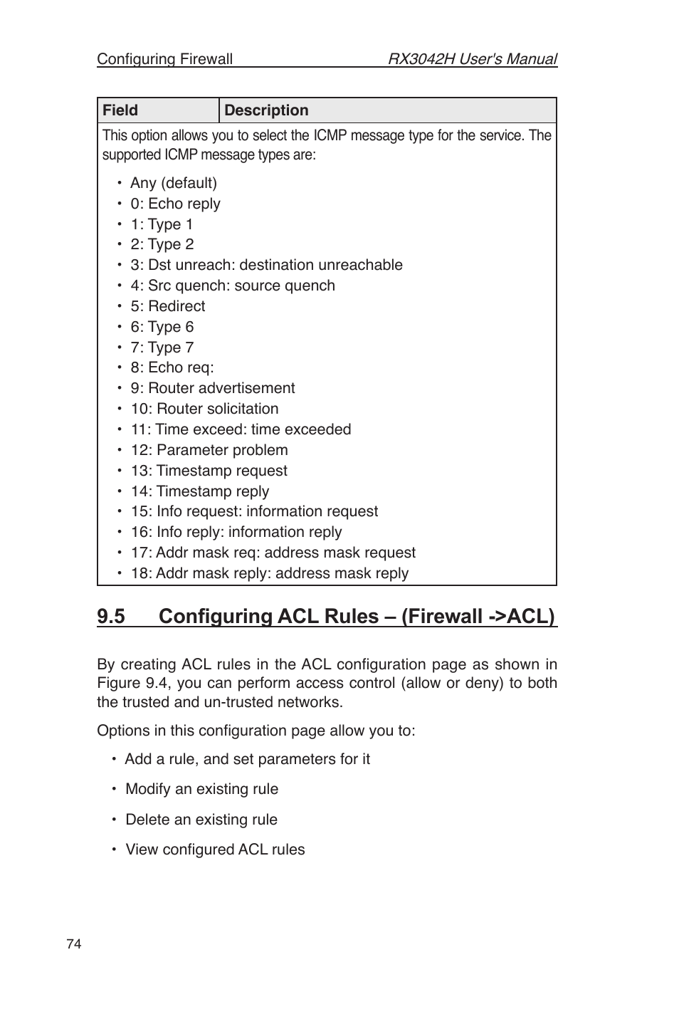 5 conﬁguring acl rules – (firewall ->acl) | Asus RX3042H User Manual | Page 86 / 129